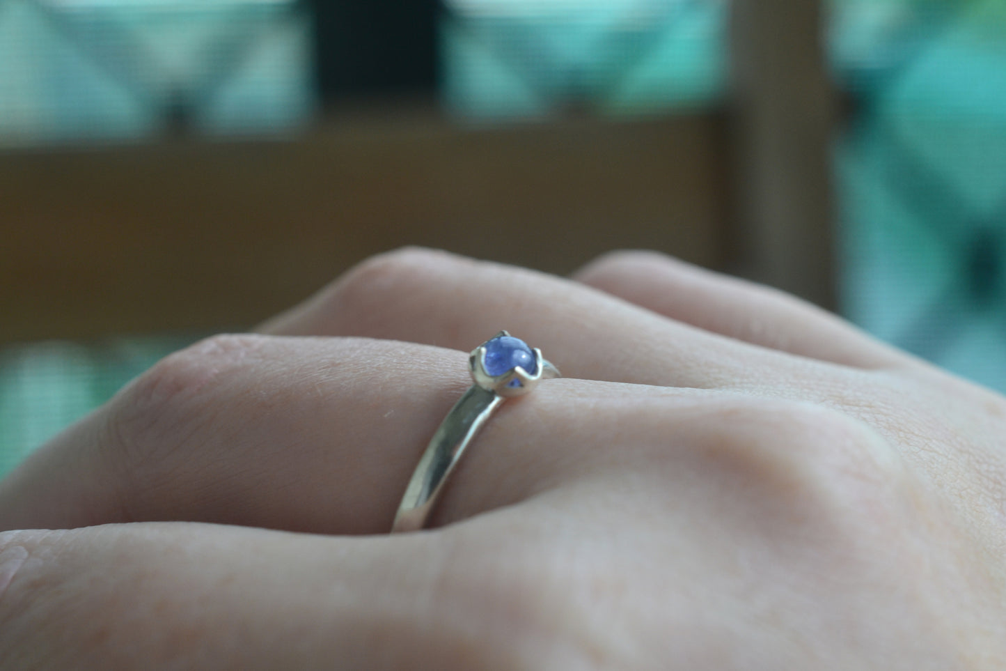 Round Tanzanite Cabochon Stack Ring in Silver