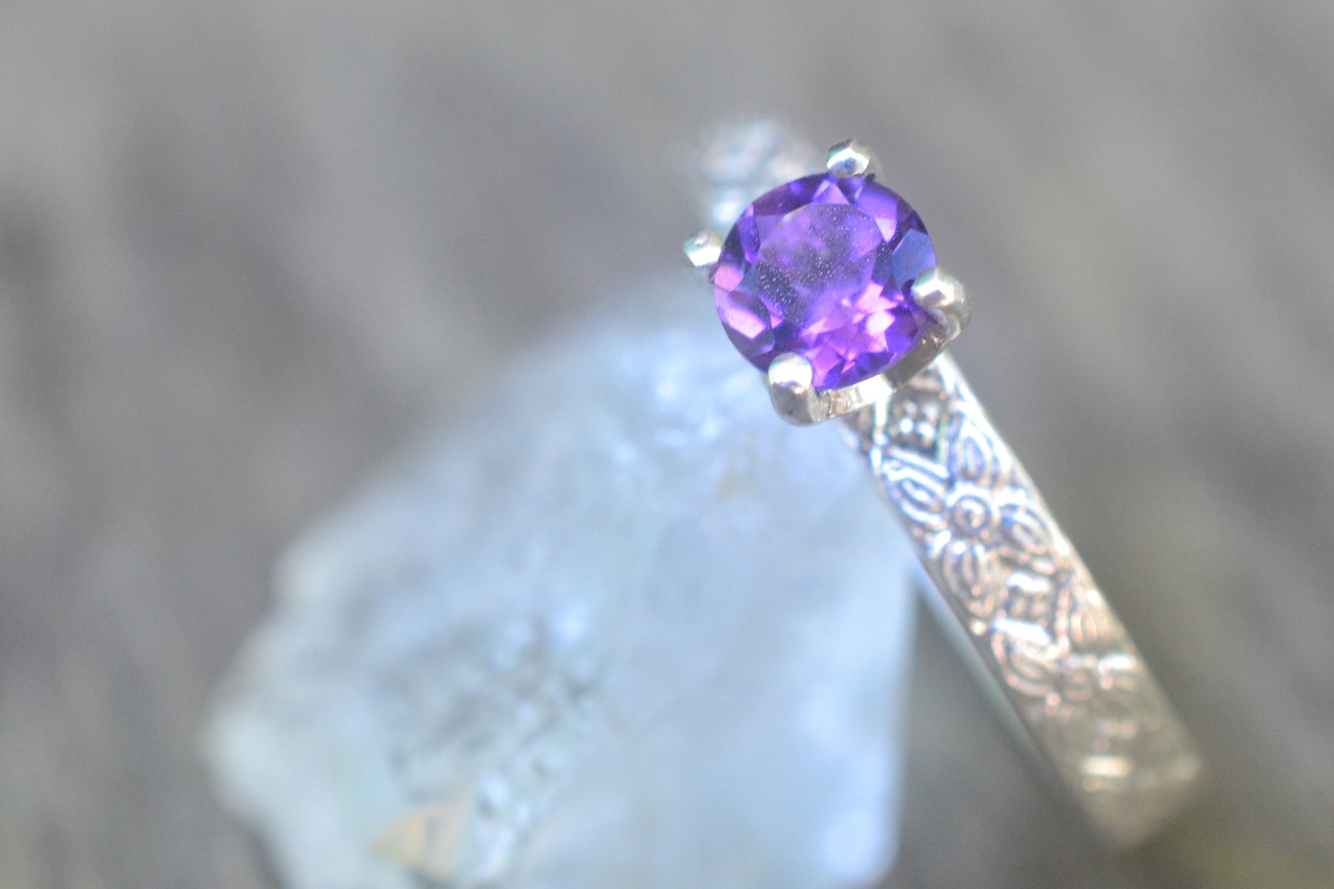 Victorian Style Amethyst Engagement Ring in Silver