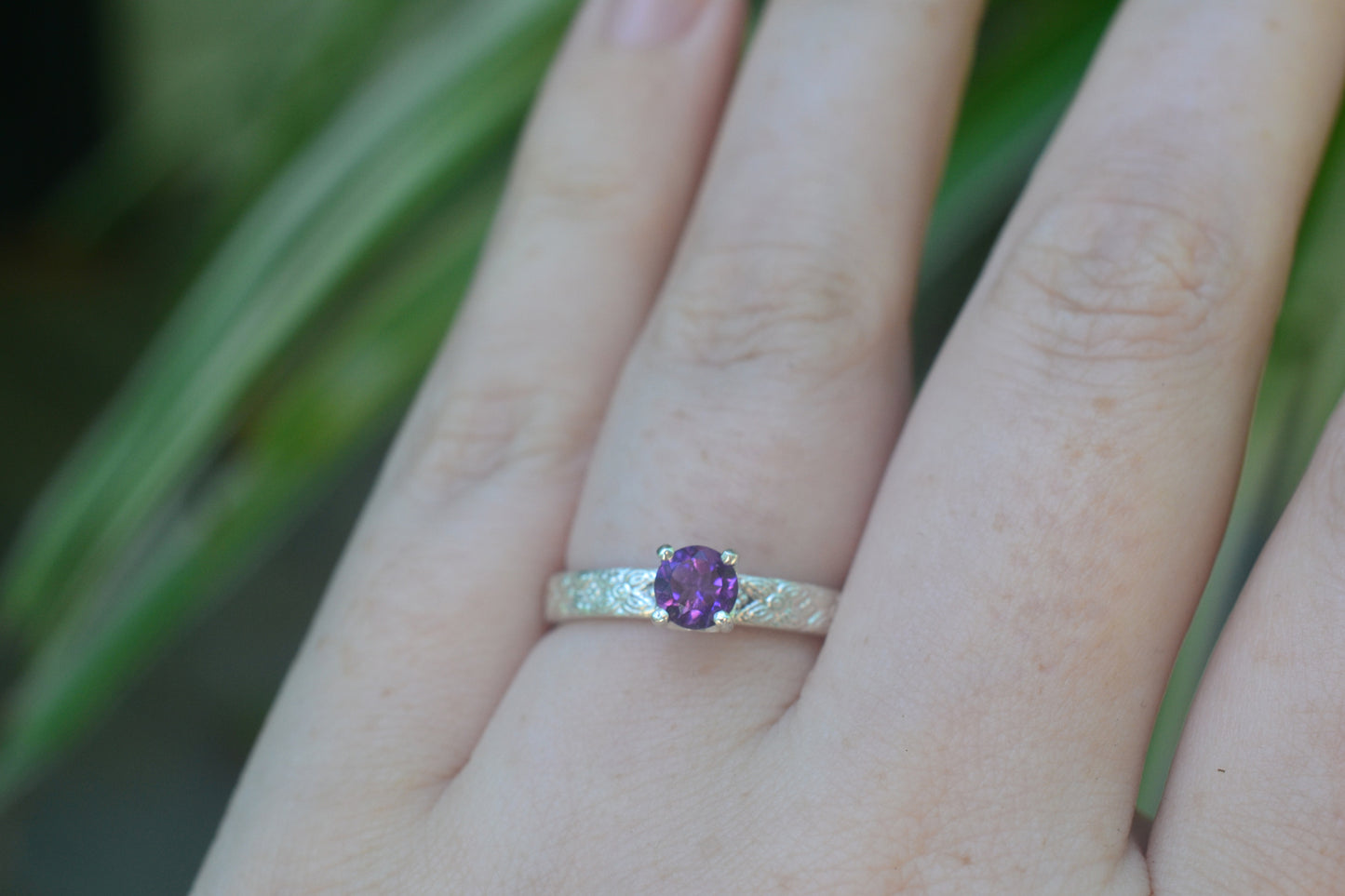 Faceted Amethyst Ring On Flower Band