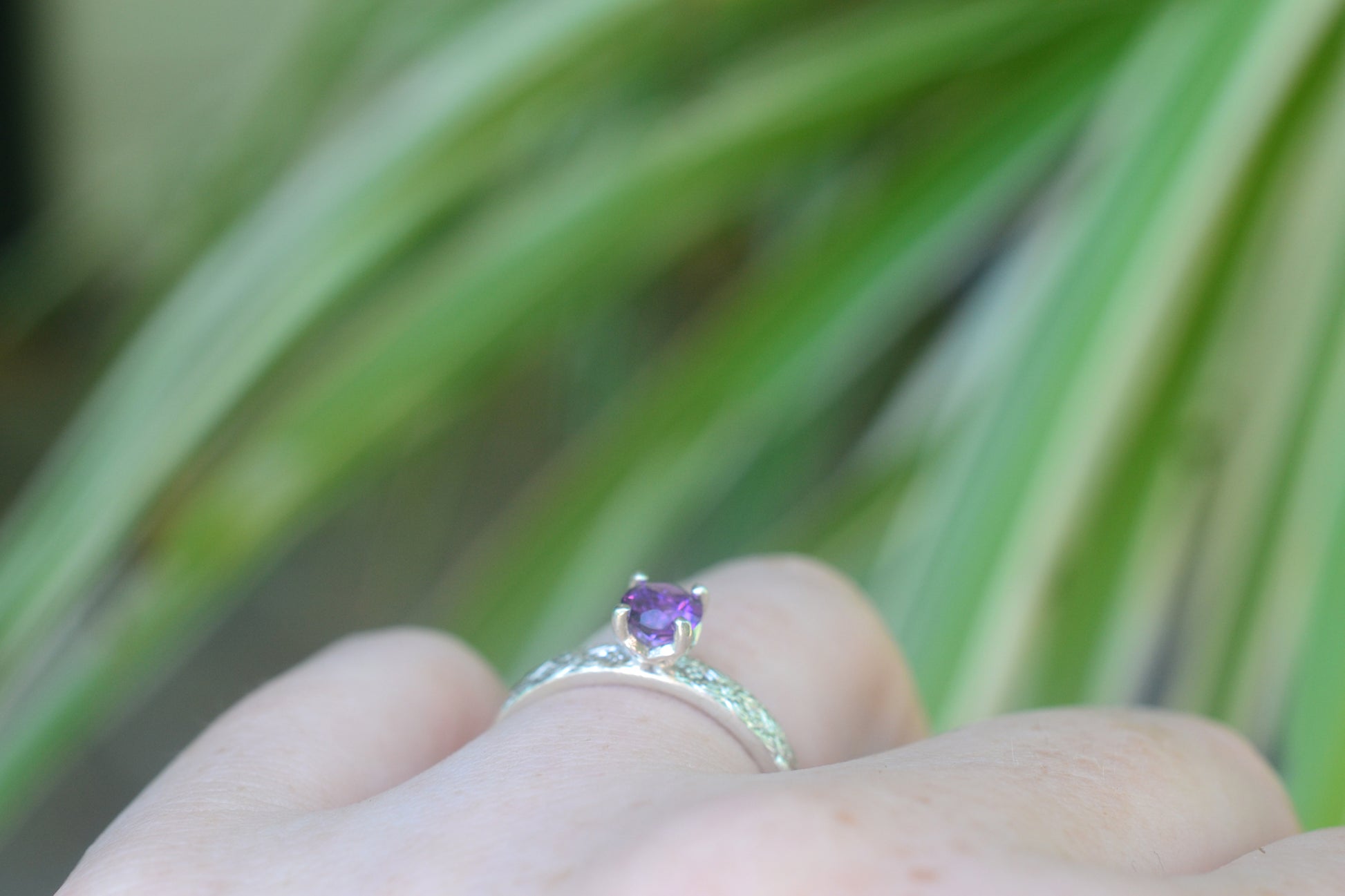 Natural Amethyst Solitaire Ring in Sterling Silver