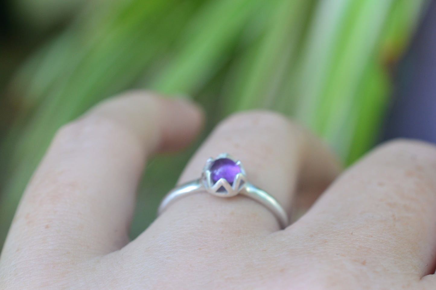 Purple Amethyst Crystal Stack Ring in Silver