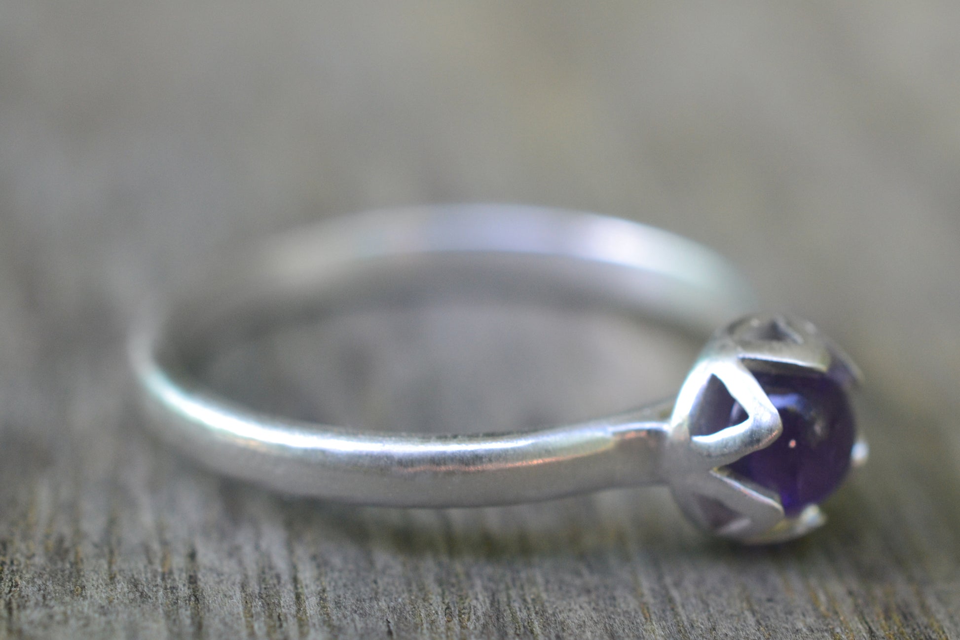 Simple Sterling Silver Stacking Ring With Amethyst