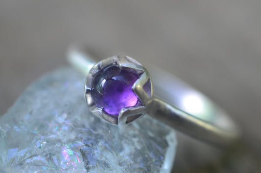 Simple Amethyst Promise Ring in Sterling Silver