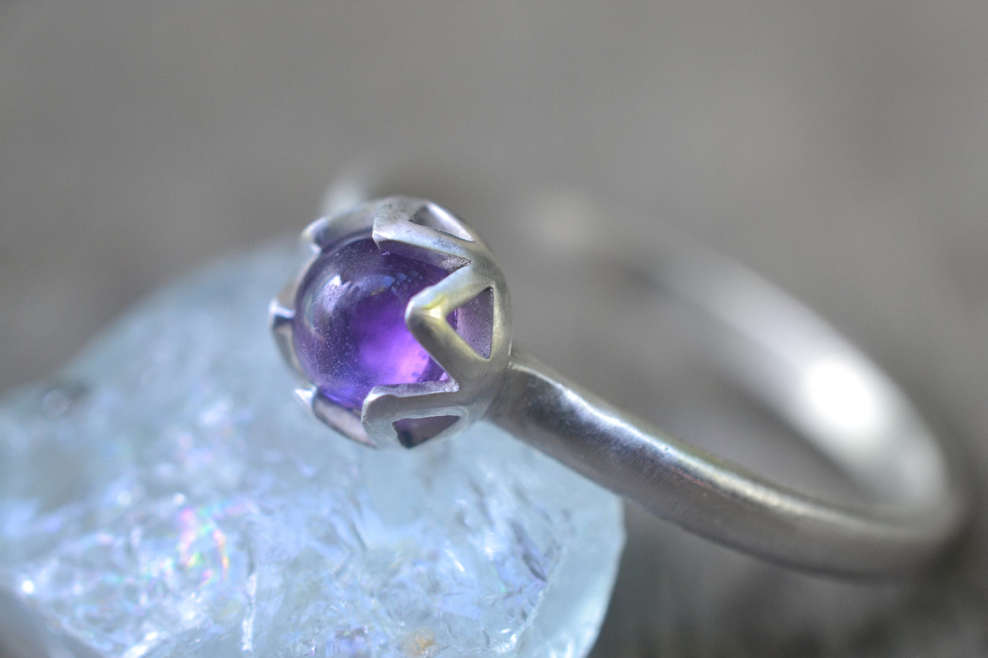 Natural Purple Amethyst Ring in Silver