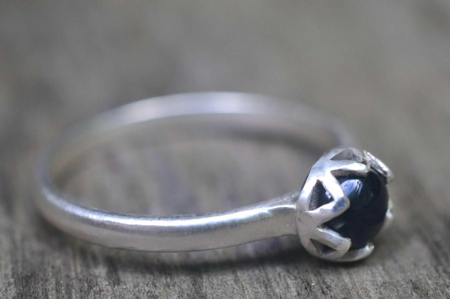 Recycled Sterling Stack Ring With Black Stone