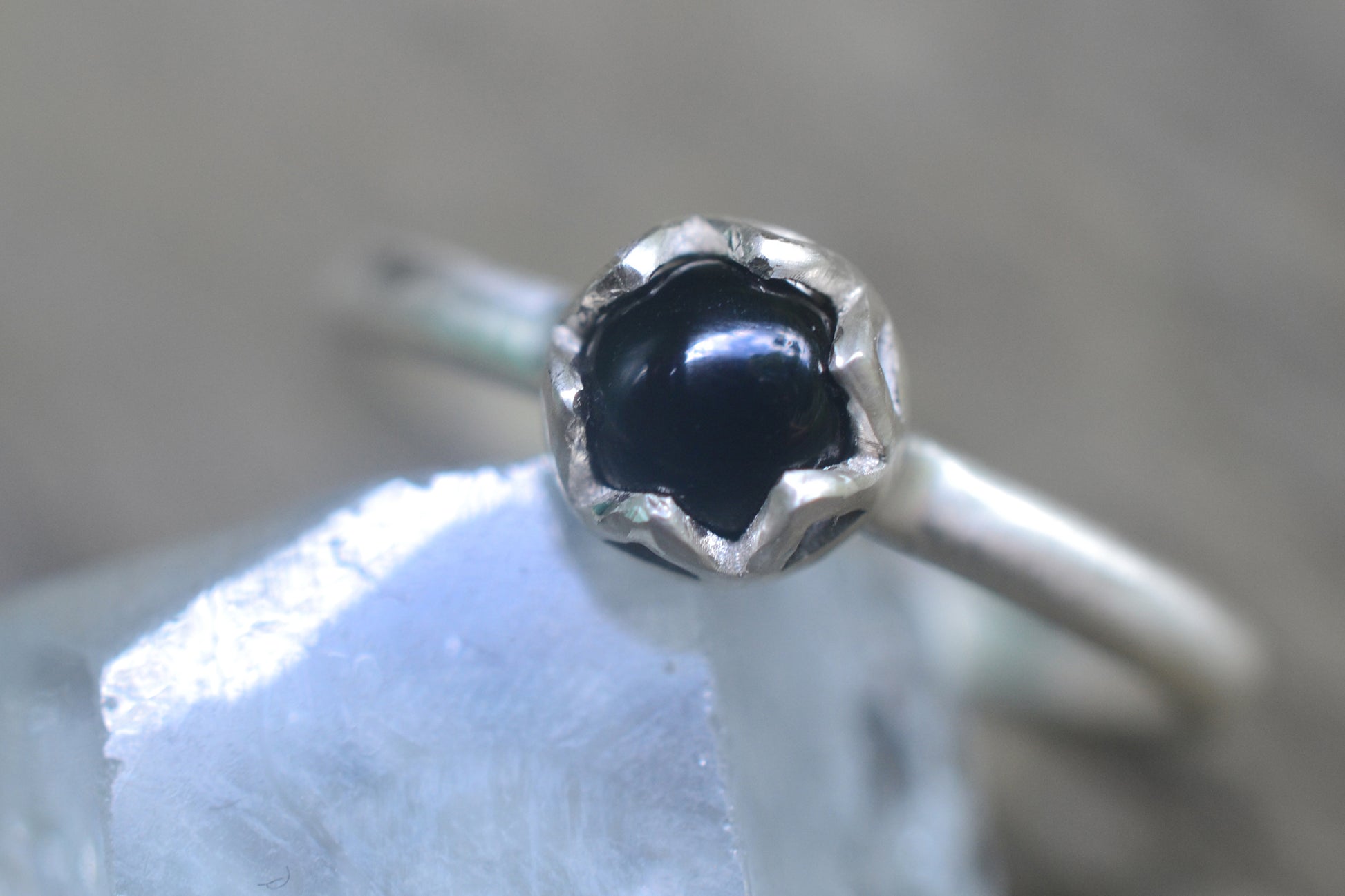 Black Onyx Stacking Ring In Sterling Silver
