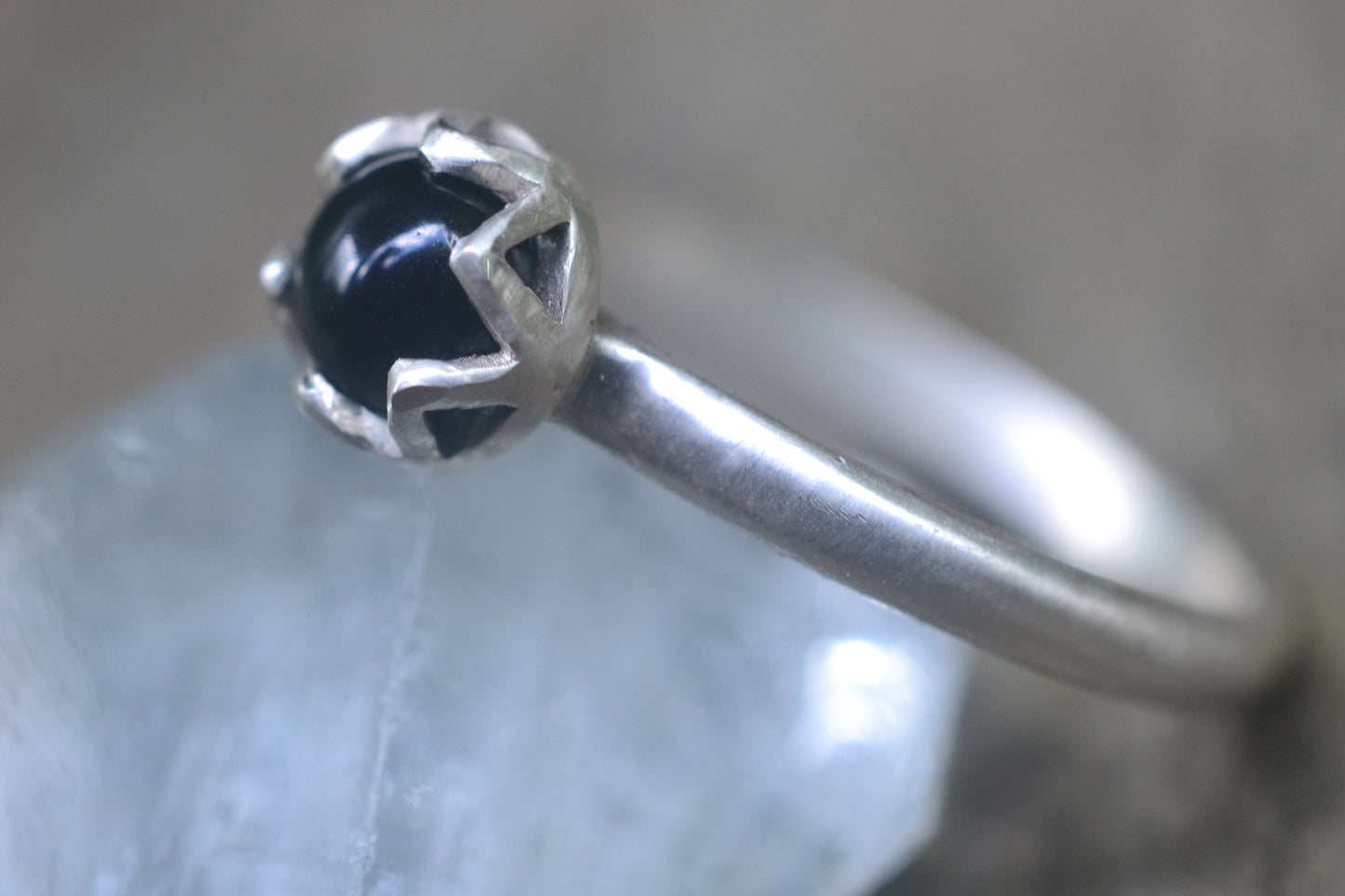 Black Onyx Stacker Ring in 925 Sterling