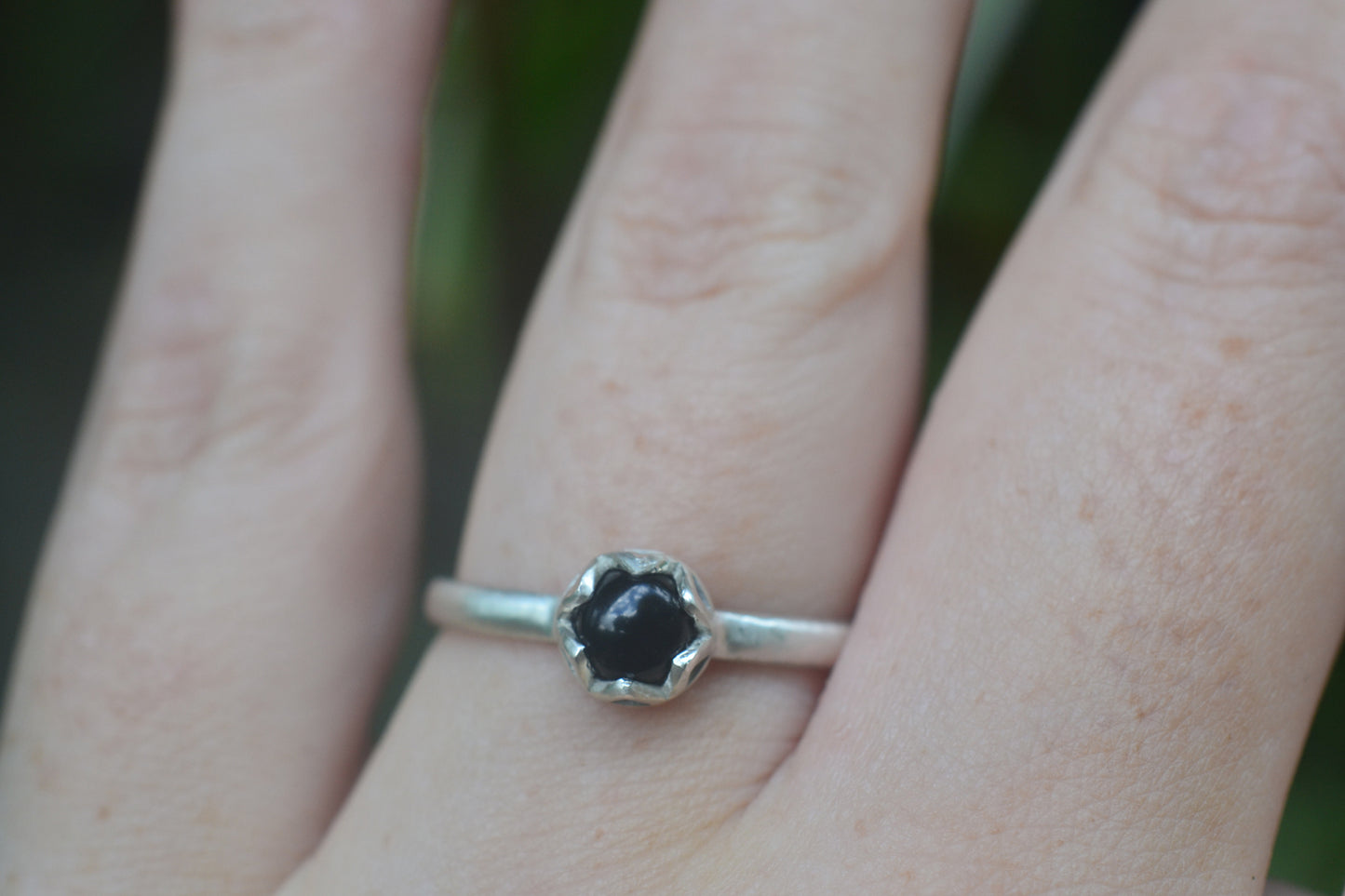 Minimalist Black Onyx Stacking Ring in Silver