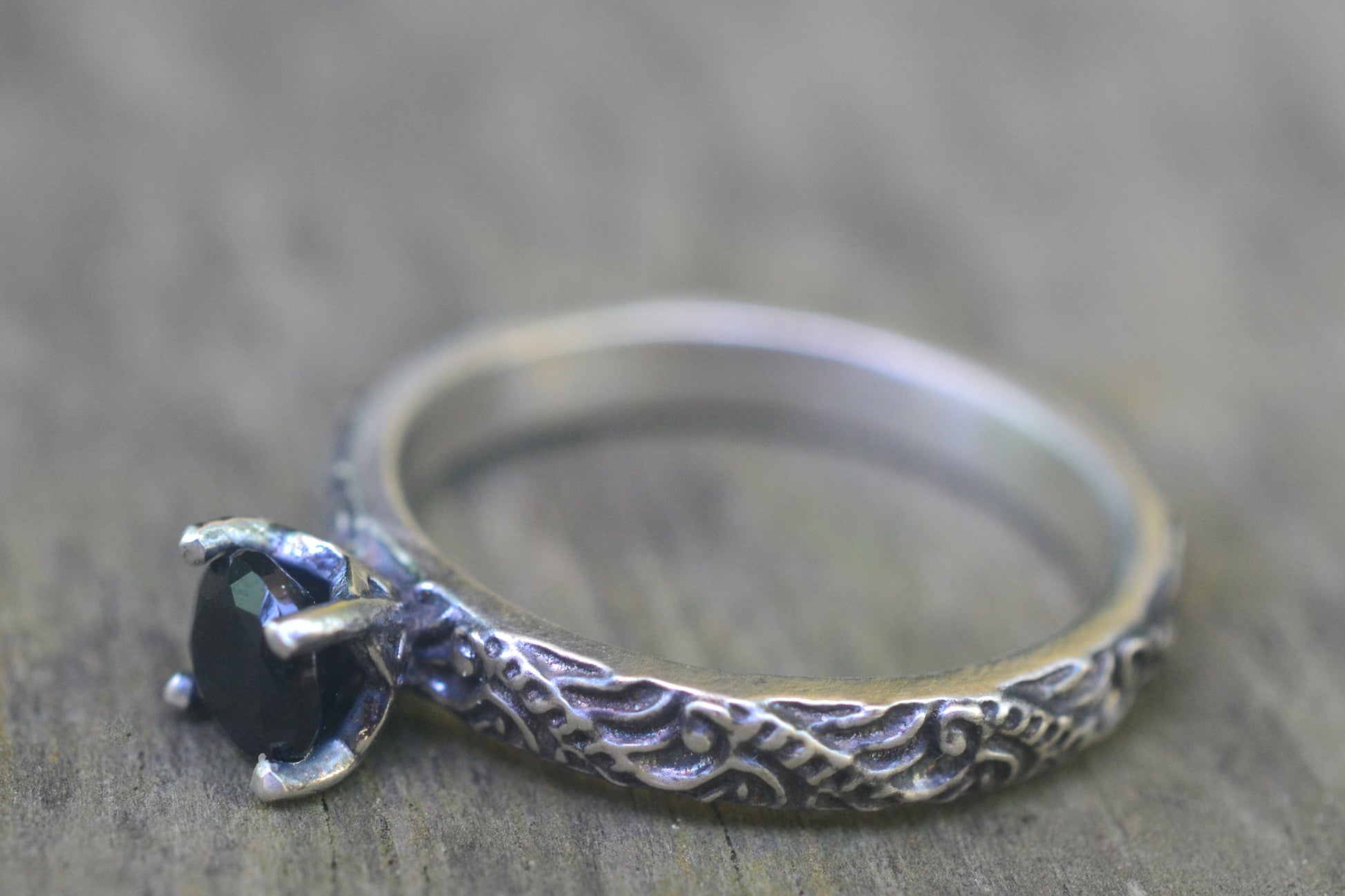5mm Black Spinel Ring in Oxidised Sterling