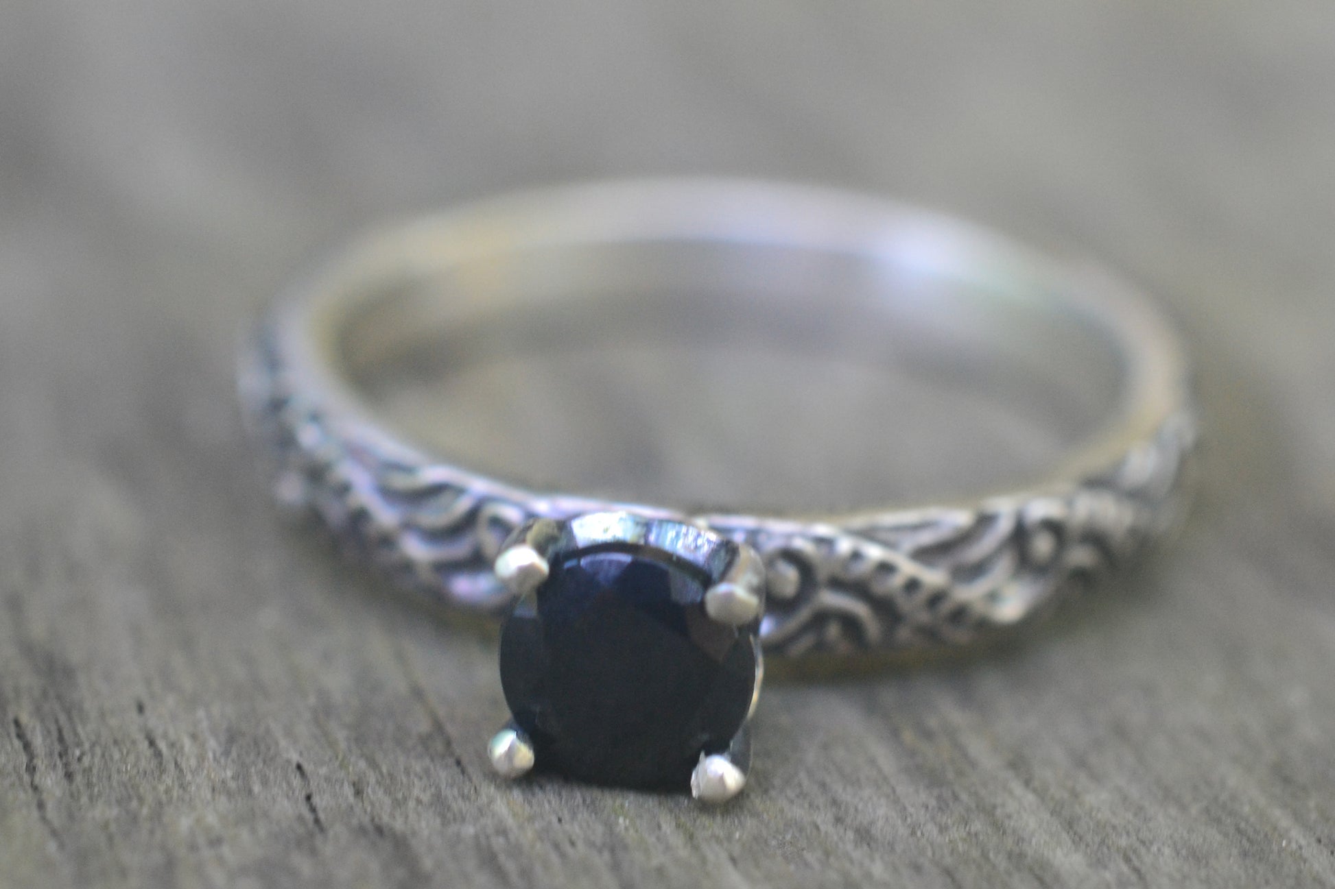 Gothic Black Spinel Engagement Ring in Silver