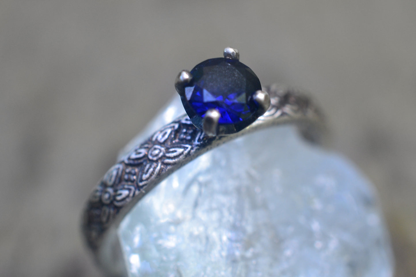 Medieval Style Blue Sapphire Poesy Ring