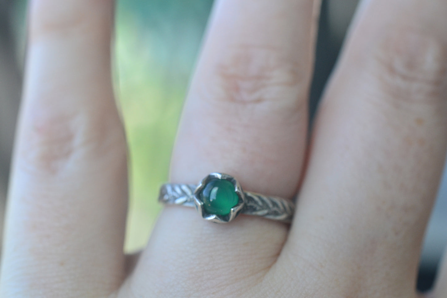 5mm Lab Created Emerald Gum Leaf Ring