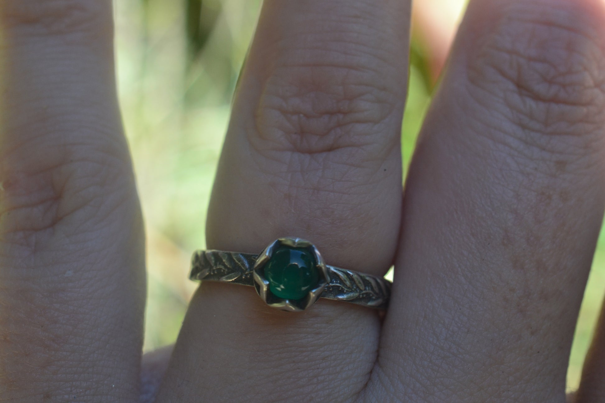 Emerald Cabochon Ring in Oxidised Silver