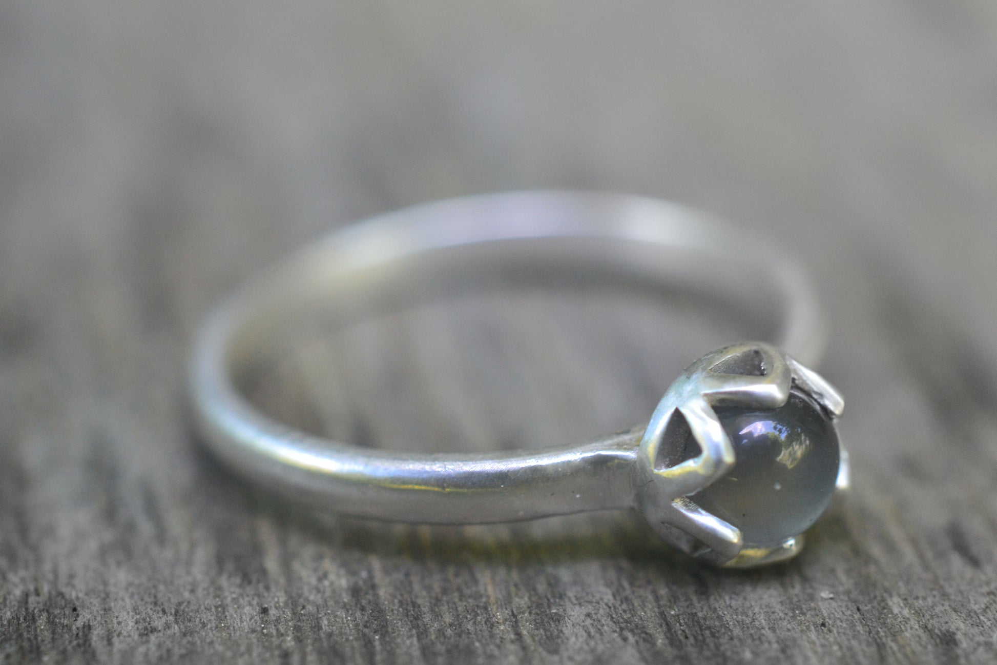 Bezel Set Grey Moonstone Ring in Sterling Silver