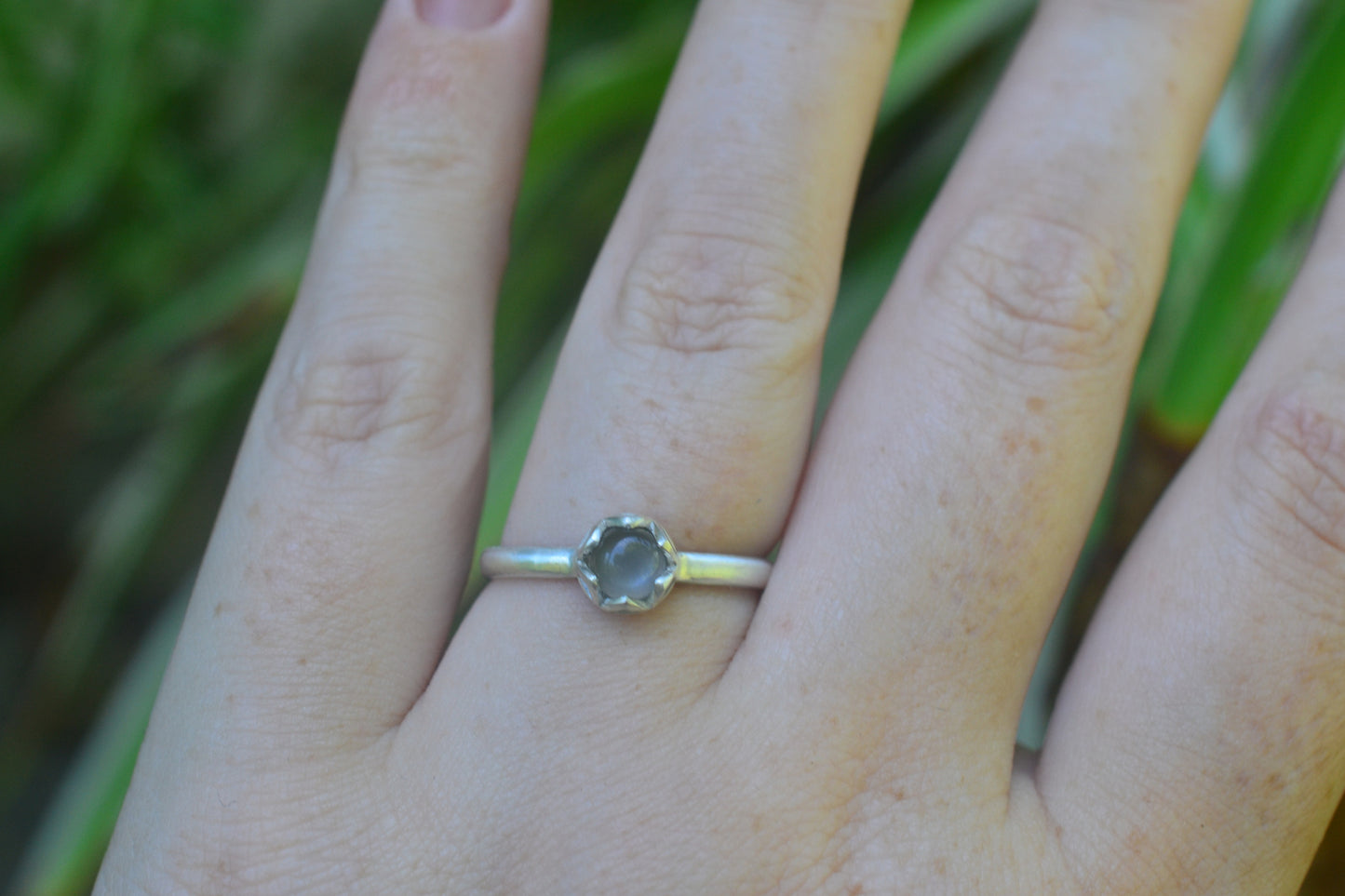 Simple Grey Moonstone Ring in Sterling Silver