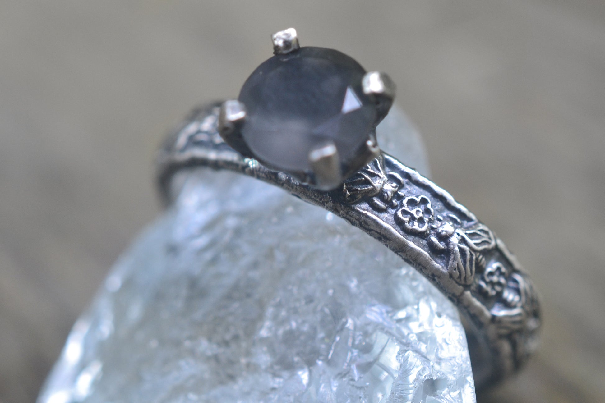 Grey Moonstone Ring With Bee Pattern