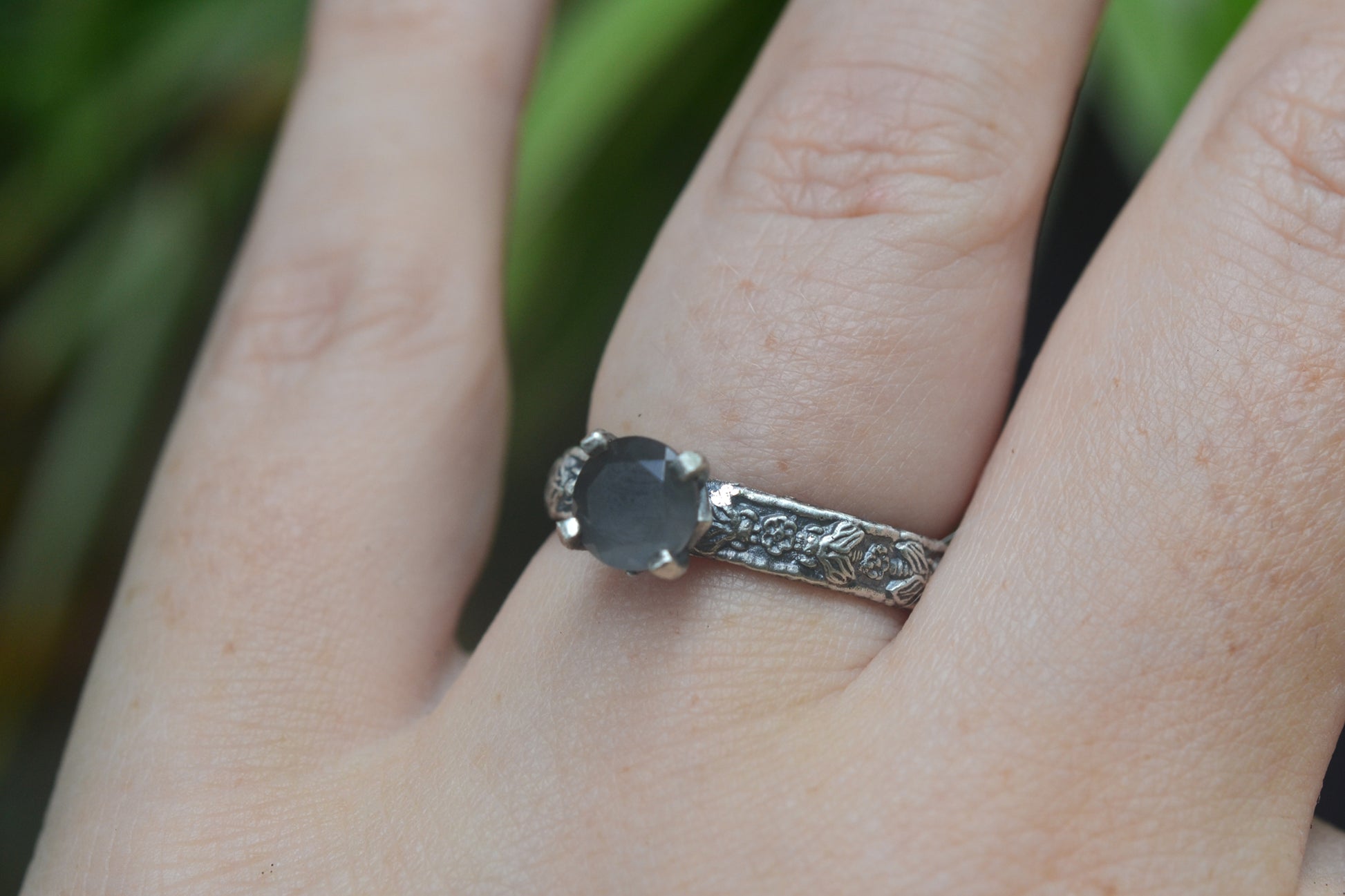 Natural Grey Crystal Ring With Honeybee Design