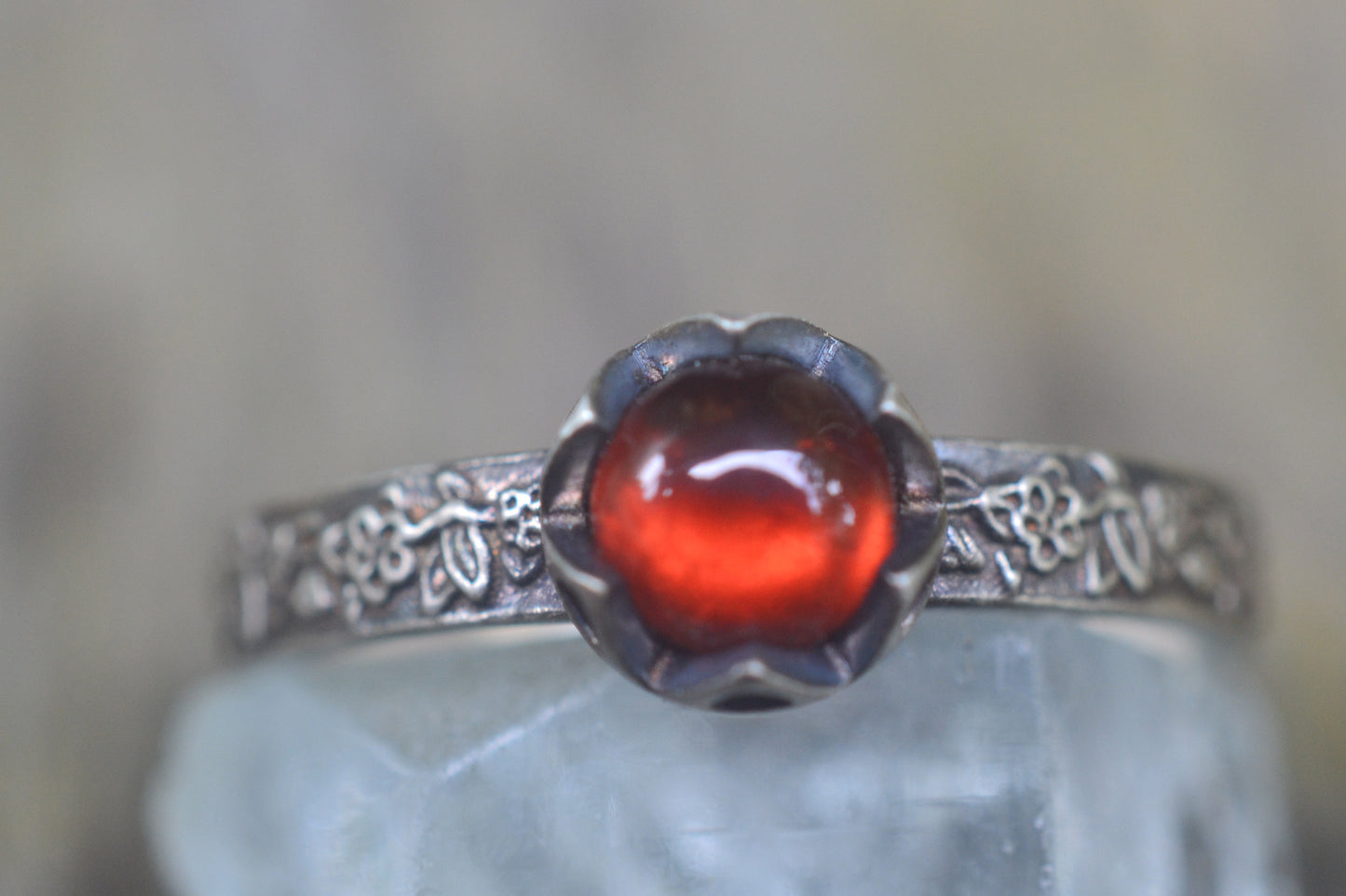 Natural Hessonite Garnet Poesy Promise Ring