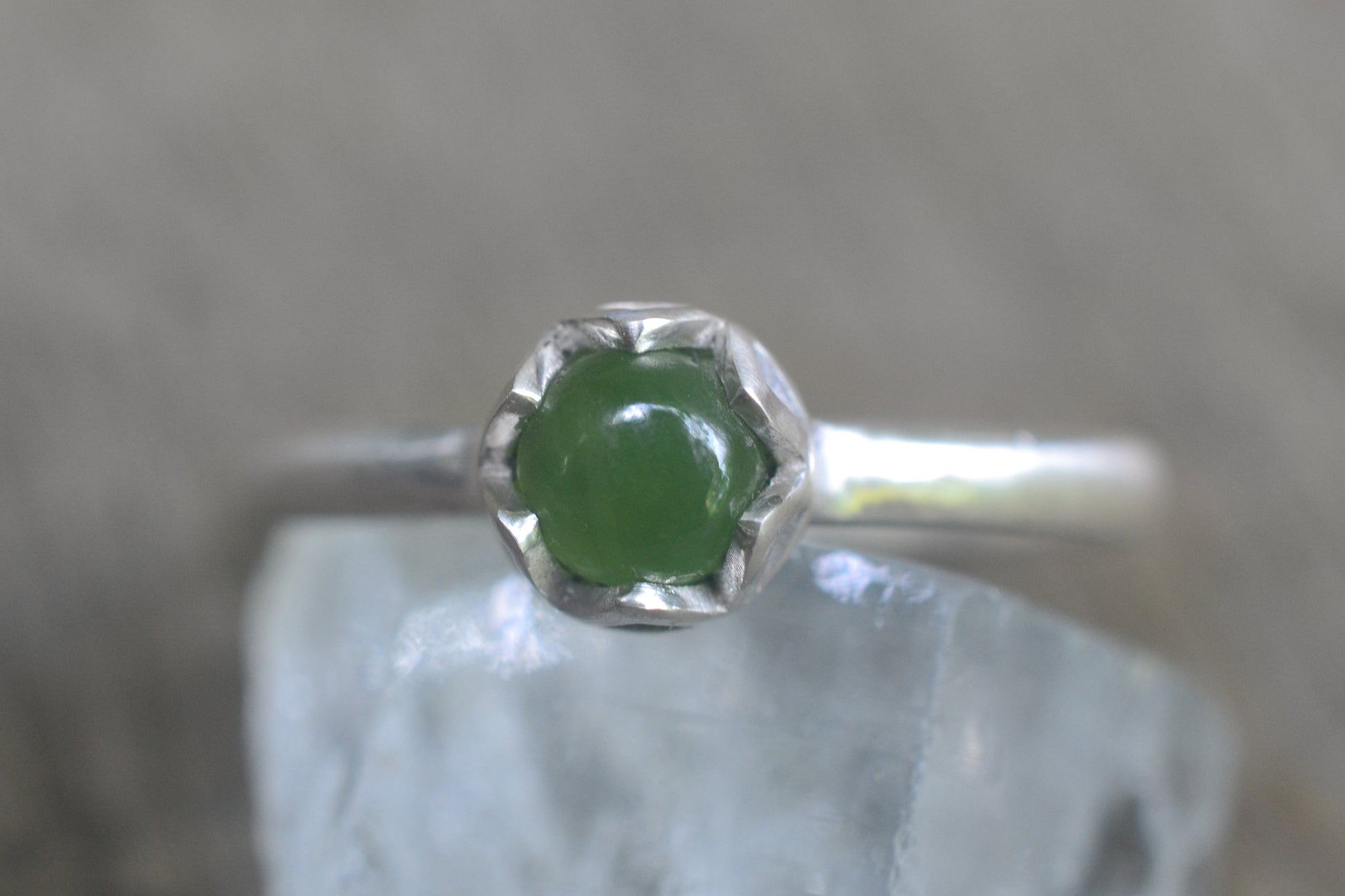 Green Jade Stacking Ring in Sterling Silver