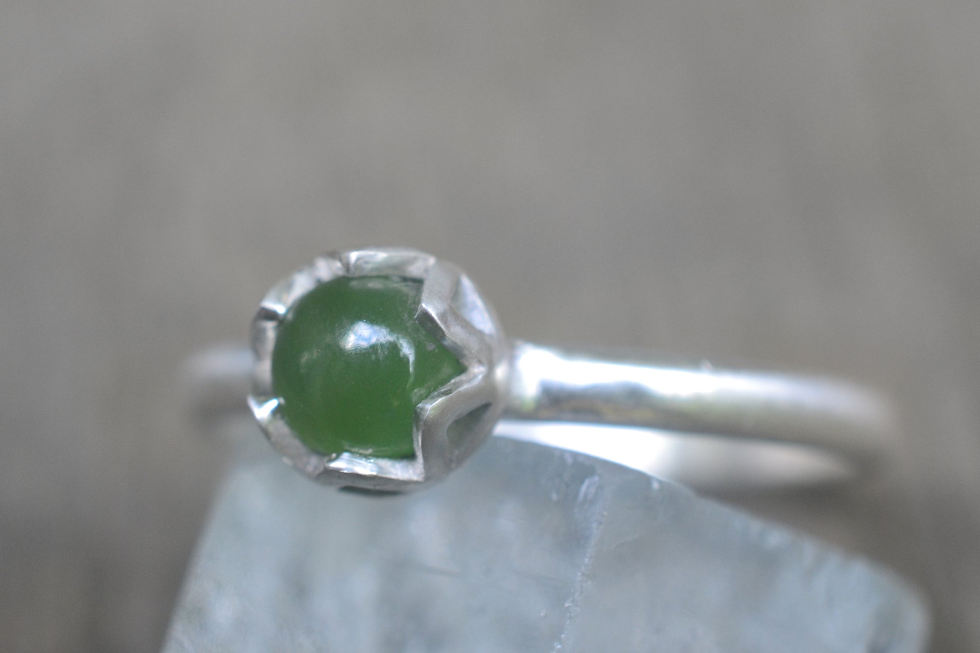 Simple Jade Cabochon Ring in Sterling Silver