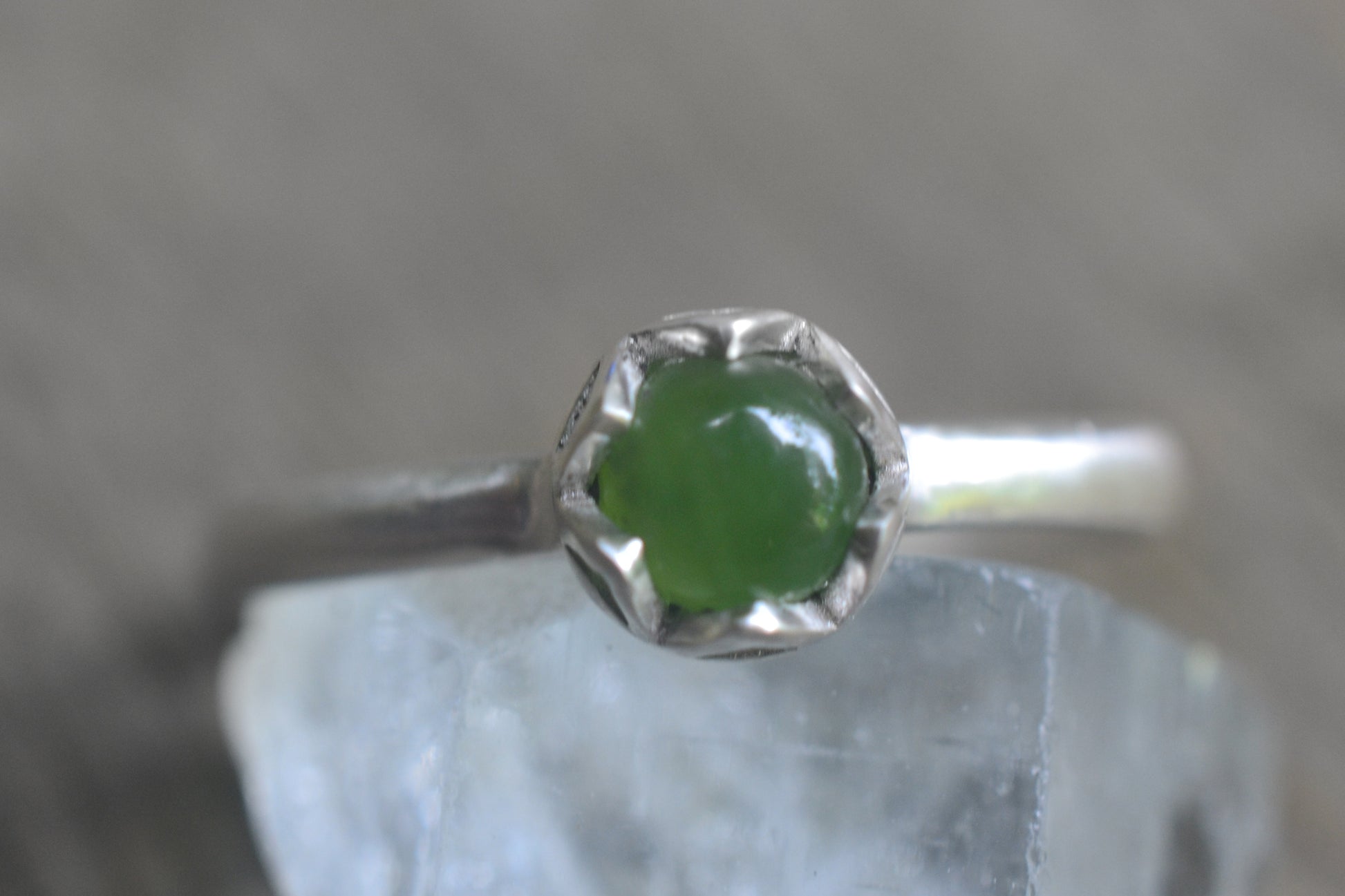 Bezel Set 5mm Nephrite Jade Ring in Silver