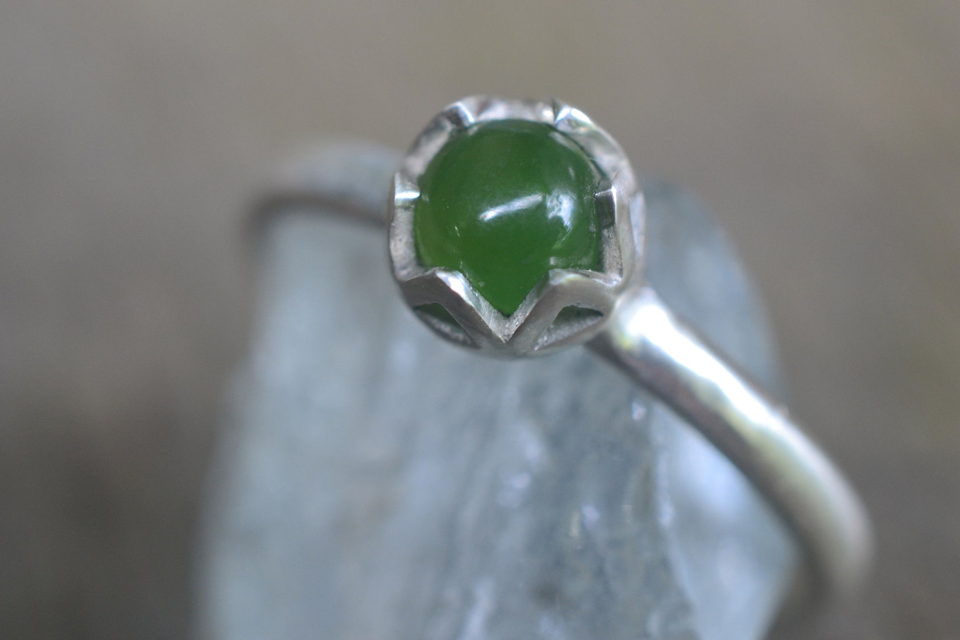 Simple Nephrite Jade Stack Ring in Sterling
