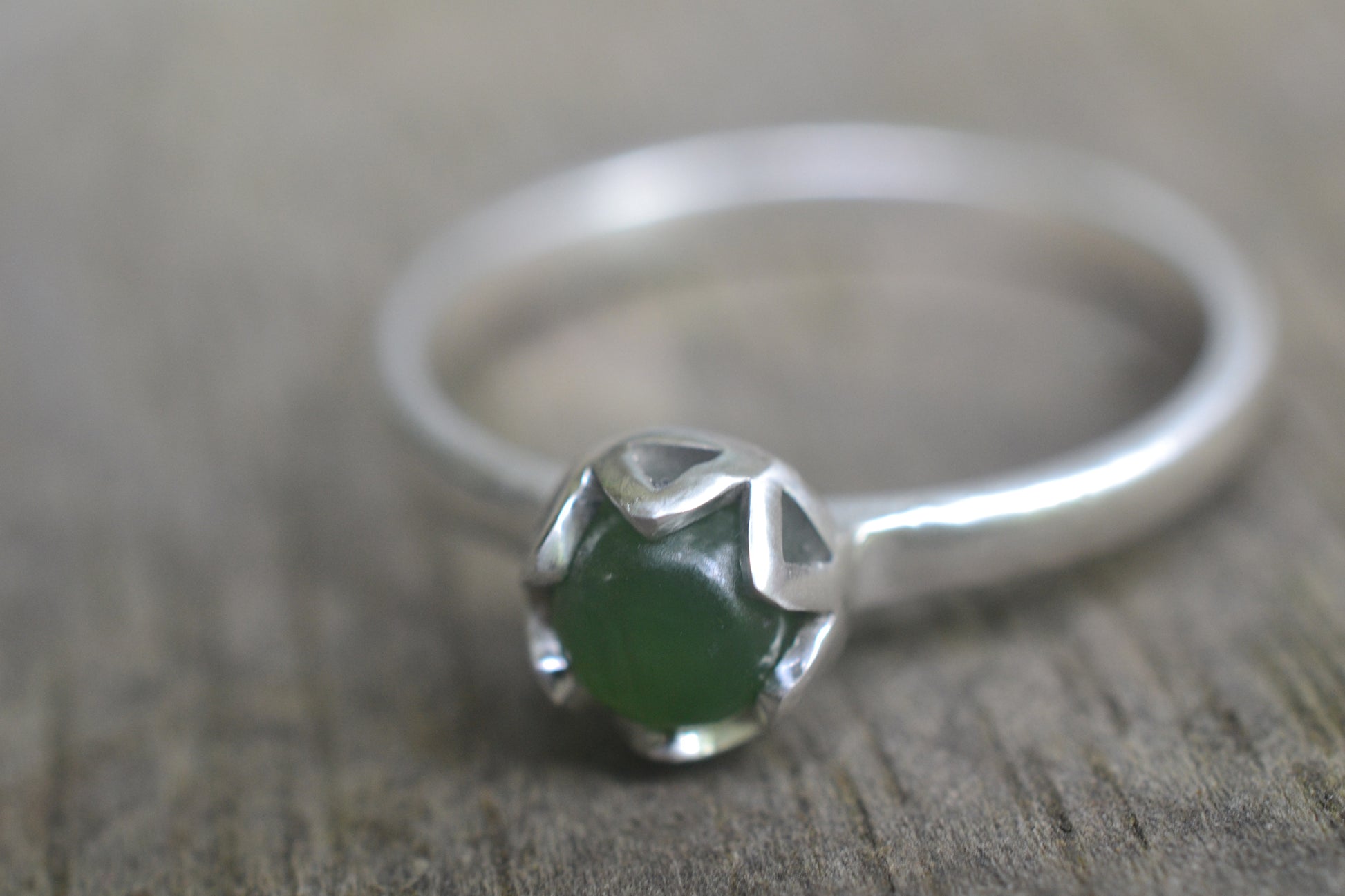 Womens Simple Jade Promise Ring in Silver
