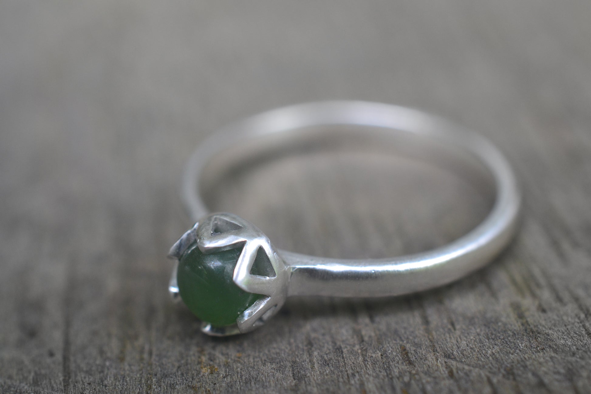 Simple Green Jade Gemstone Ring in Silver
