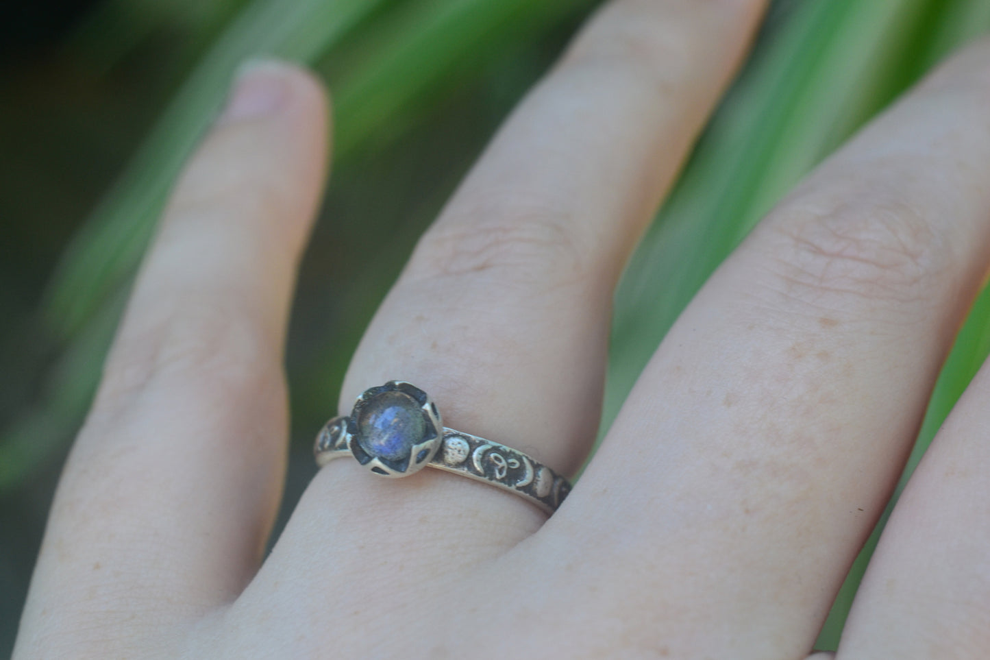 Oxidised Silver Moon Ring With Labradorite