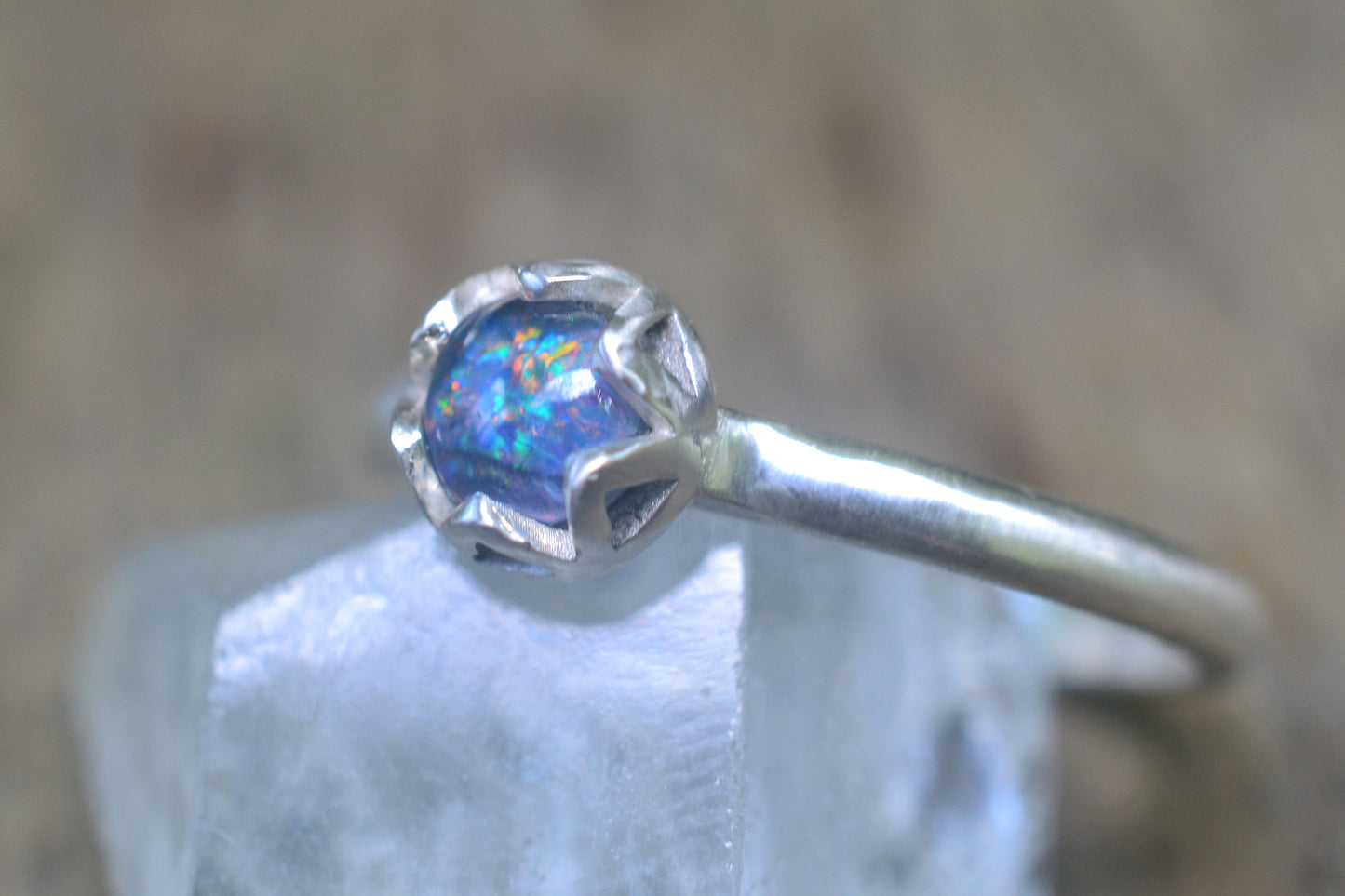 Dainty Opal Triplet Stacker Ring in Sterling