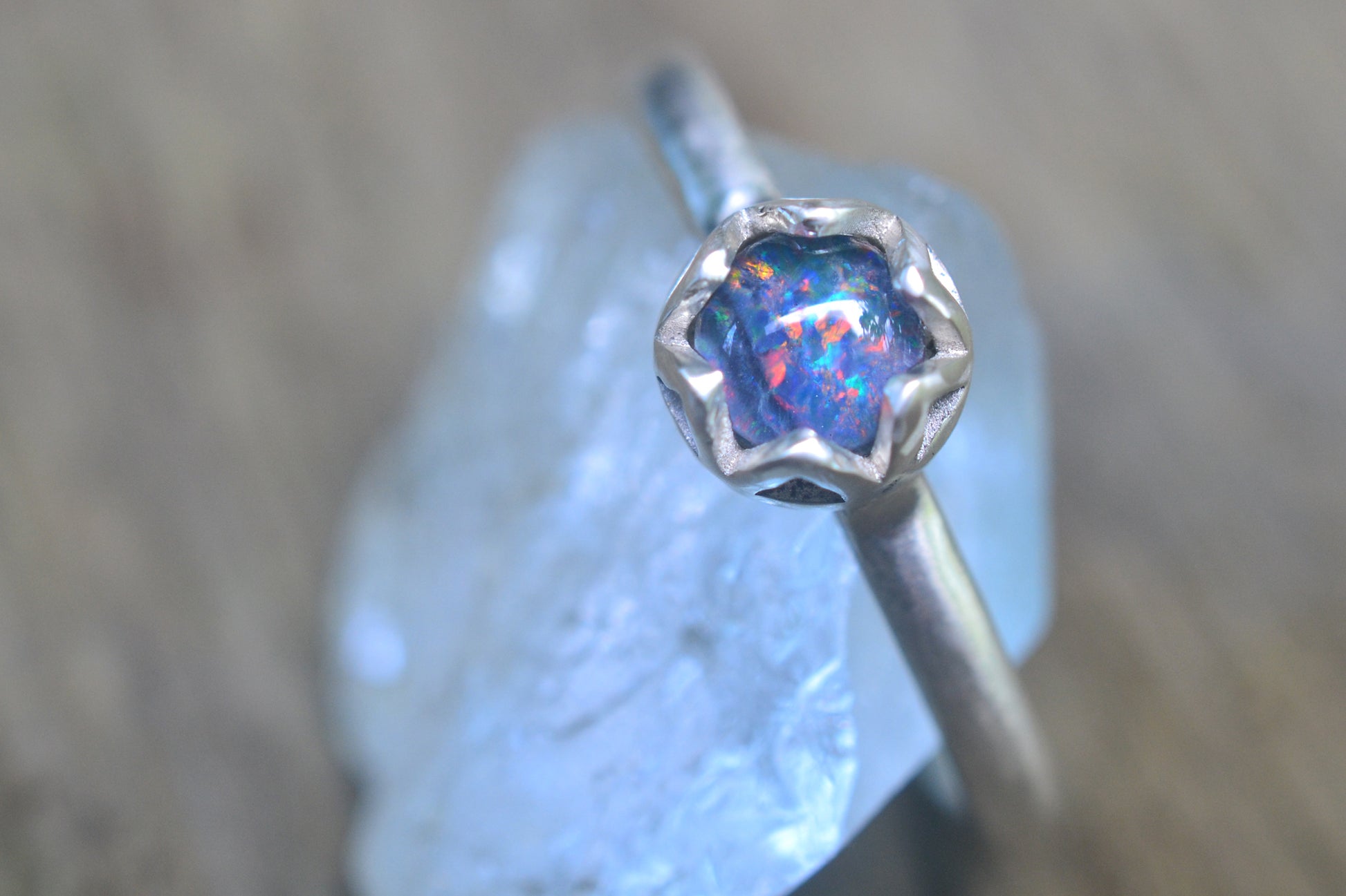 5mm Blue Violet Opal Ring in Sterling Silver