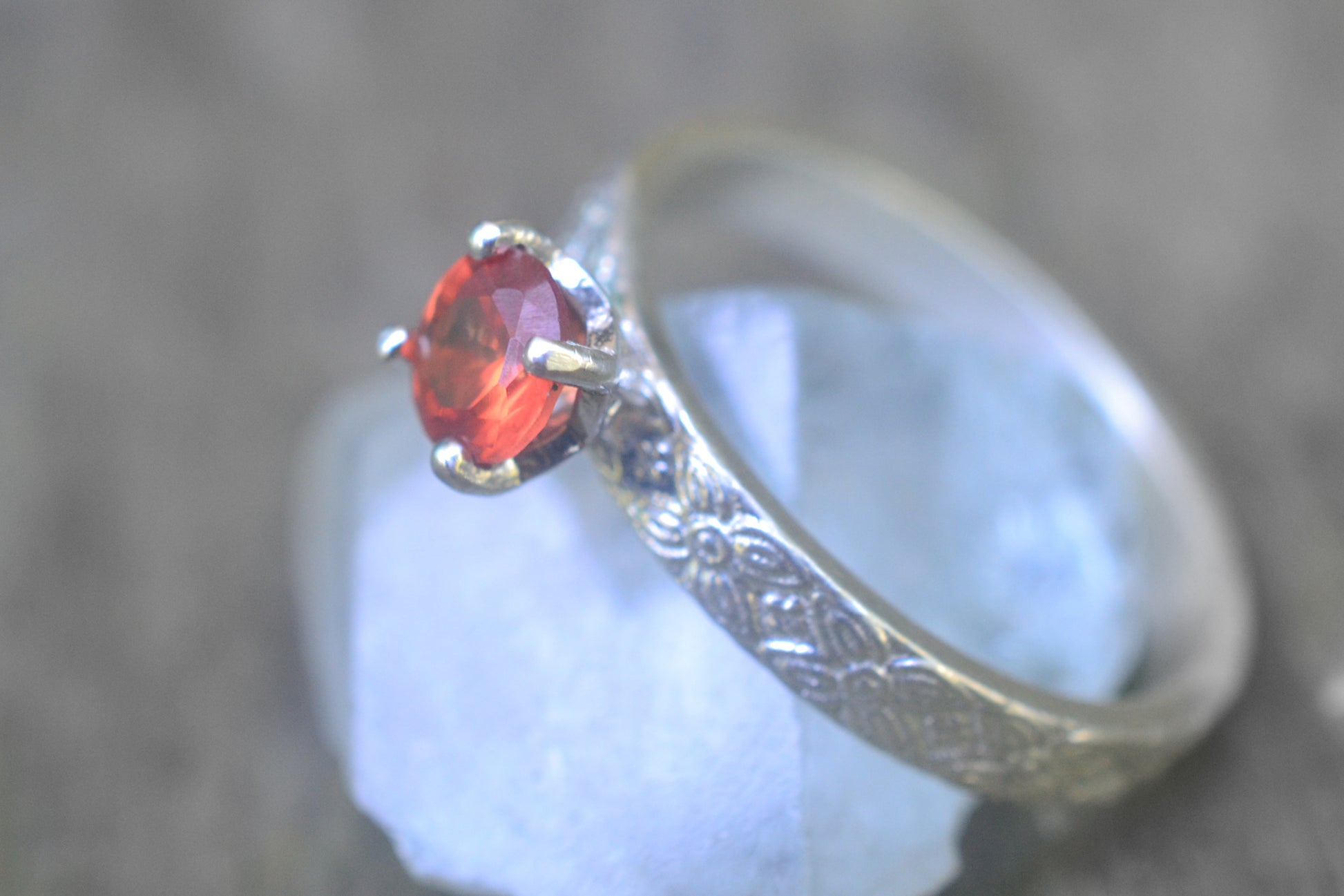 Womens Poesy Style Ring With Orange Sapphire