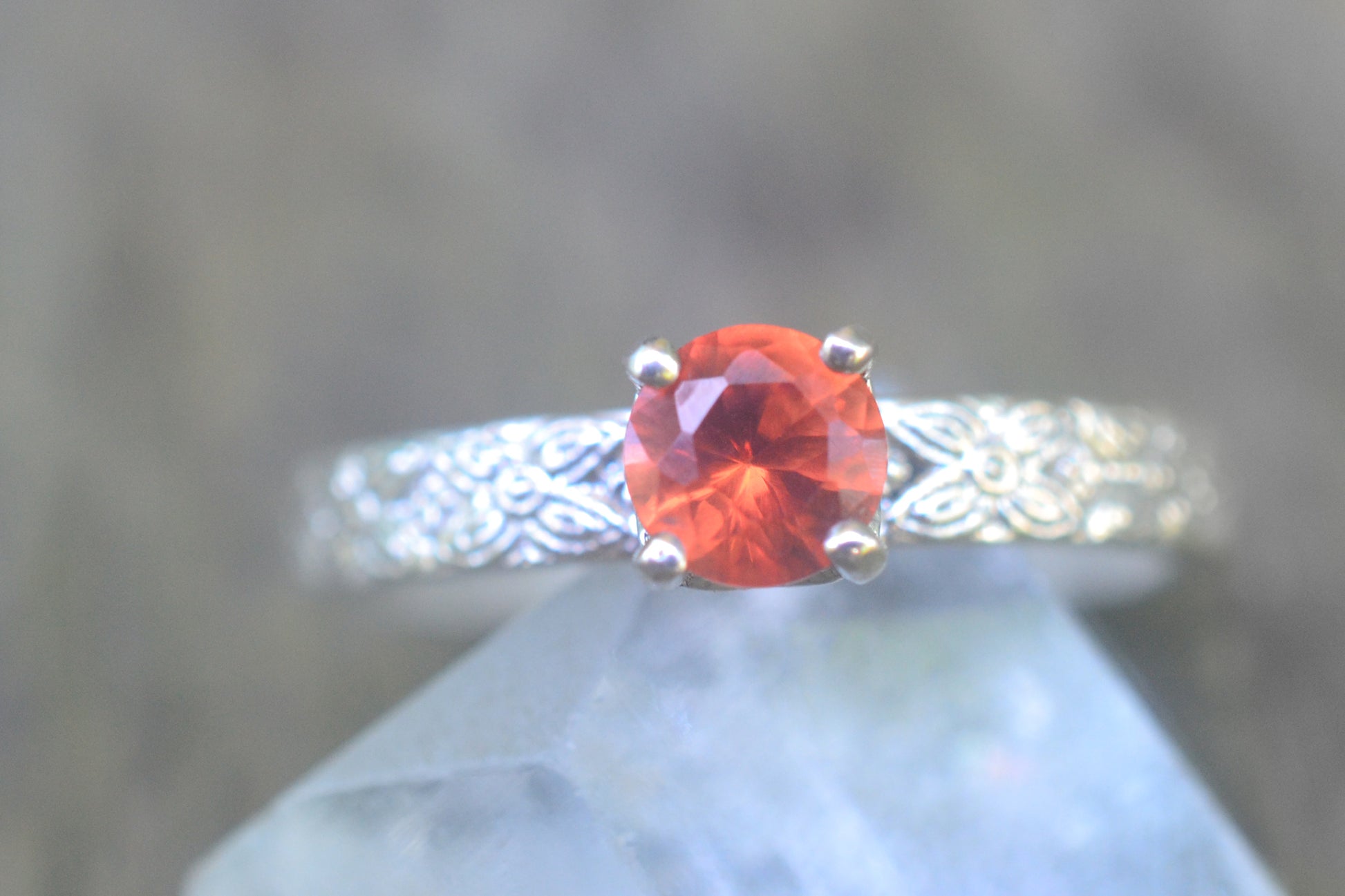 Victorian Style Orange Sapphire Engagement Ring