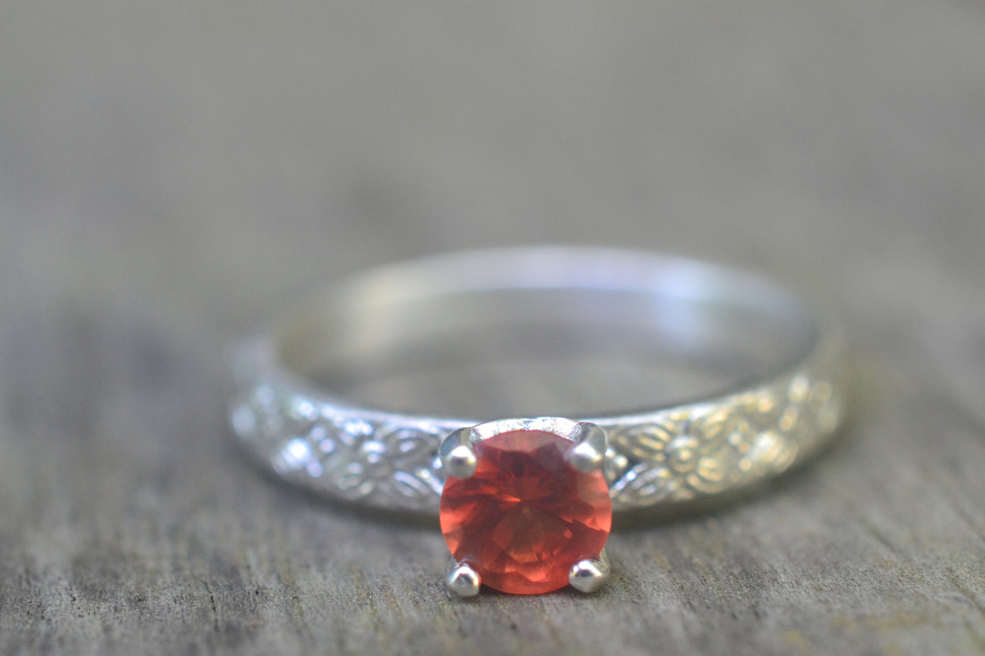 Faceted Orange Sapphire Poesy Engagement Ring