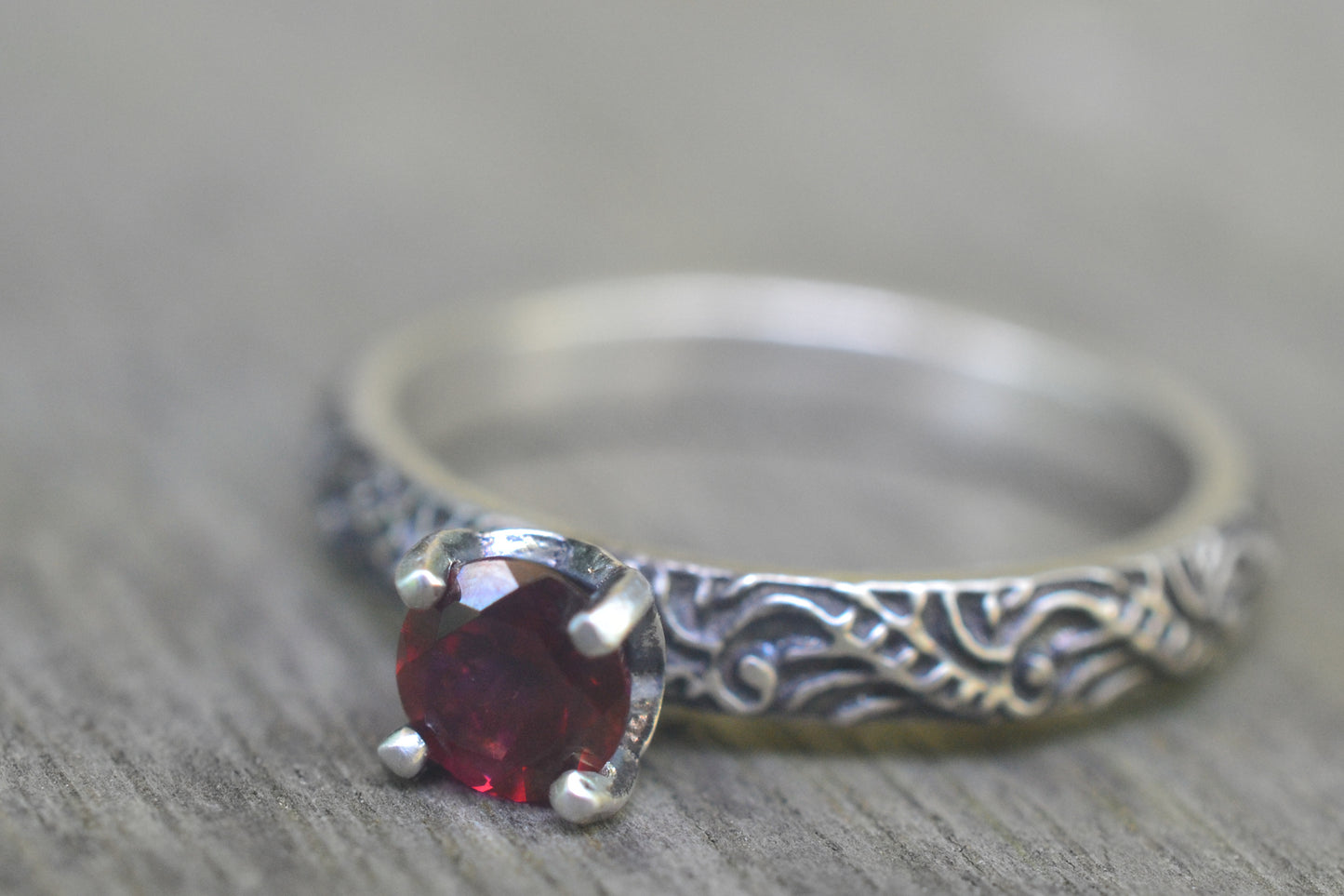 Faceted Peony Red Topaz Engagement Ring