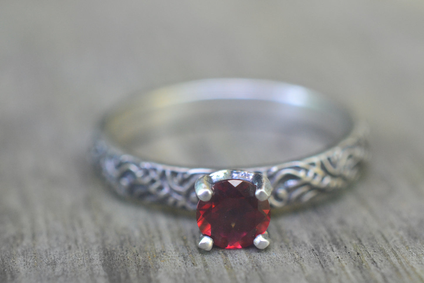 5mm Peony Topaz Engagement Ring Oxidised Silver