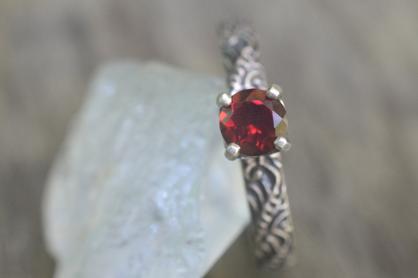 Faceted Peony Topaz Ring in Oxidised Silver