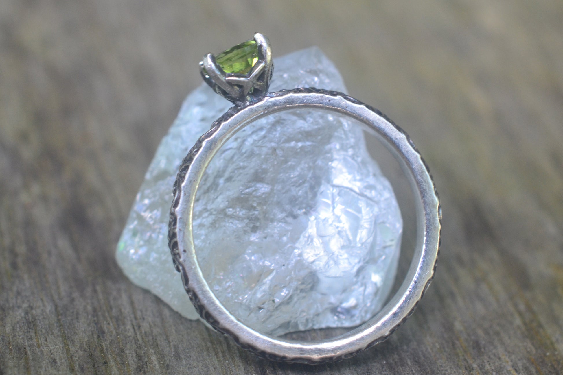 5mm Faceted Peridot Engagement Ring in Sterling SIlver