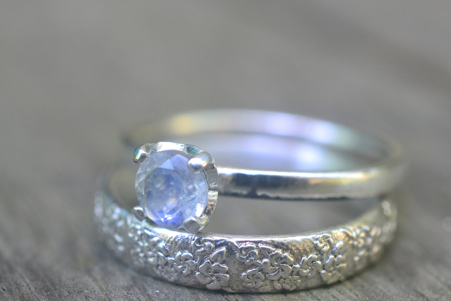 Womens Rainbow Moonstone Ring Set in Sterling Silver