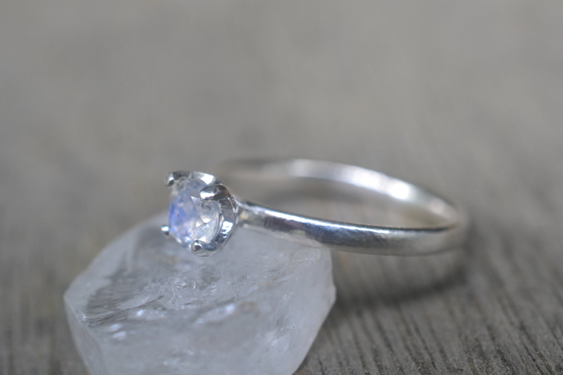 Sterling Silver Ring with 5mm Rainbow Moonstone