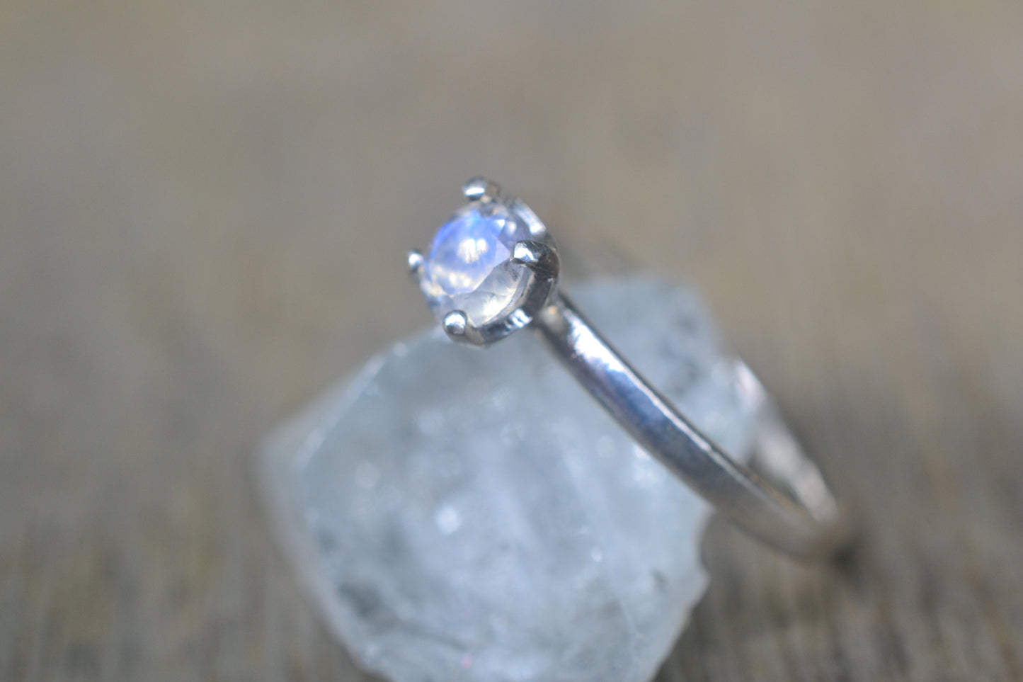 Natural Rainbow Moonstone Ring in Sterling