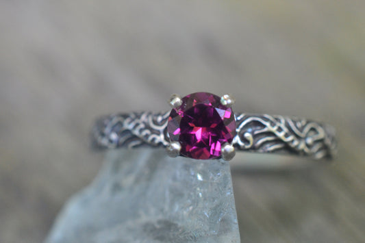 Garnet Engagement Ring in Oxidised Sterling