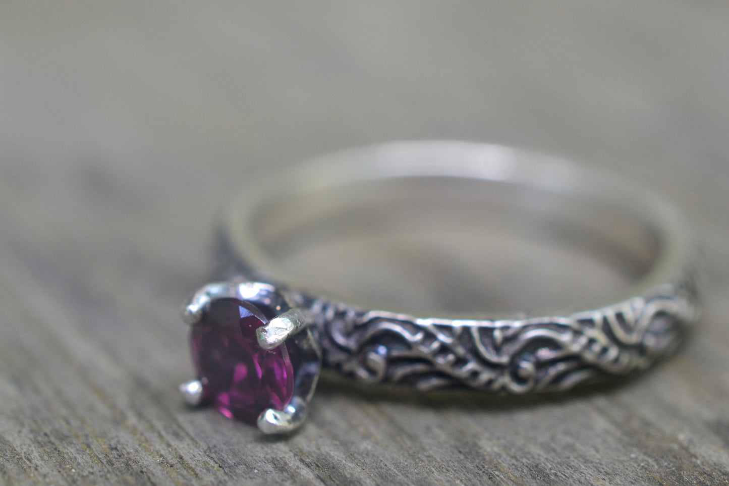 Baroque Style Silver & Rhodolite Garnet Ring