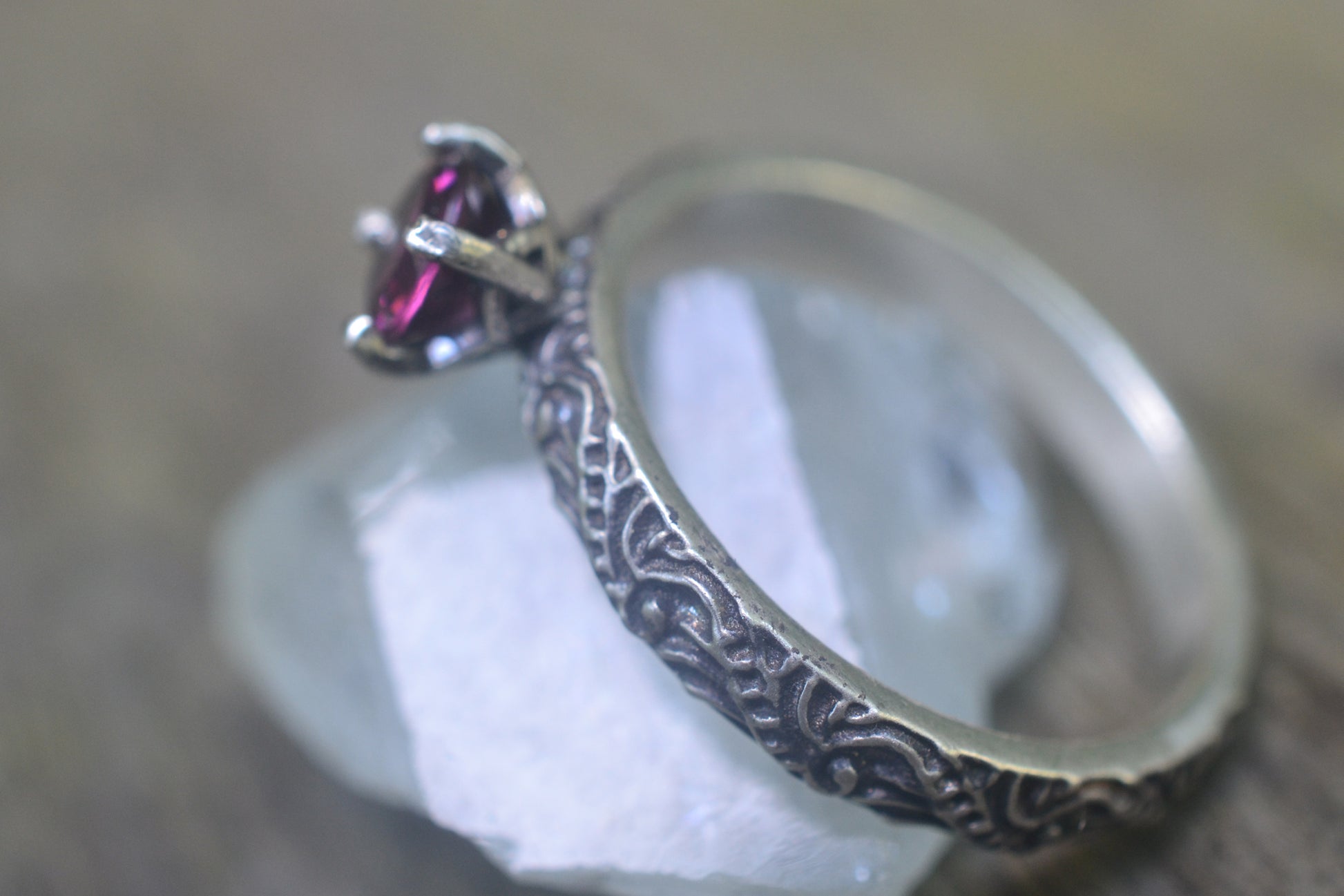 Faceted Garnet Engagement Ring in Sterling