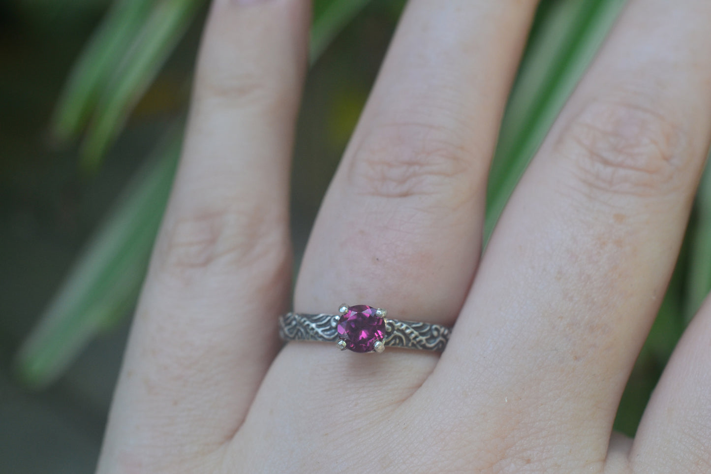 Natural Garnet Gemstone Ring in Oxidised Silver