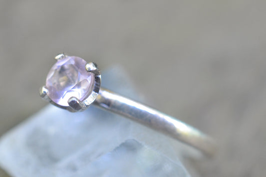 Simple Rose Quartz Engagement Ring in Silver