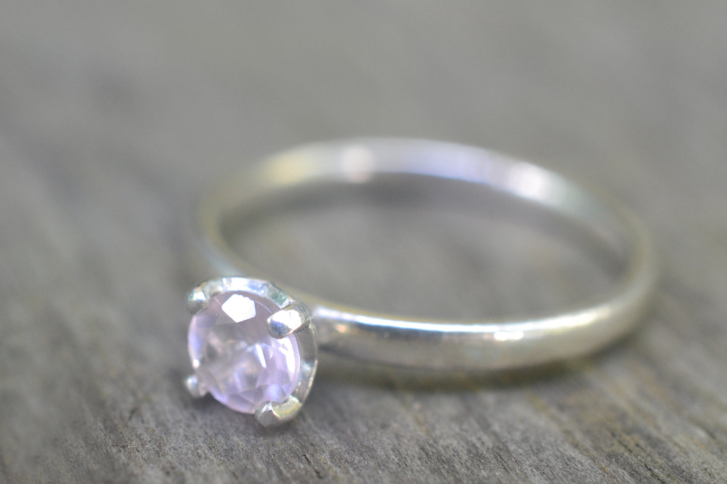 Faceted Rose Quartz Solitaire Ring in Silver