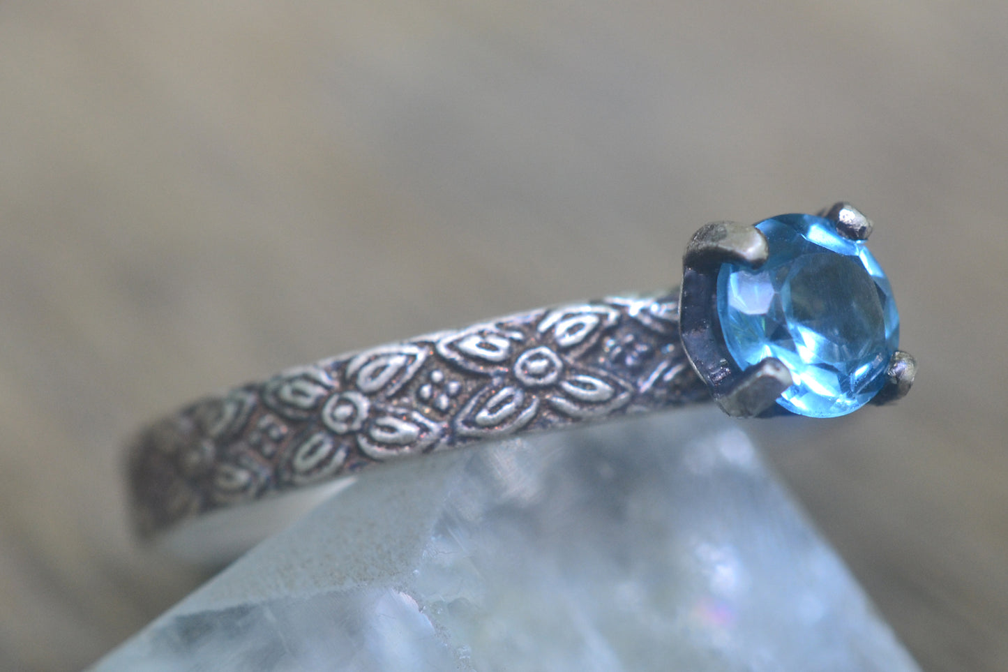 Medieval Poesy Style Ring With Blue Topaz