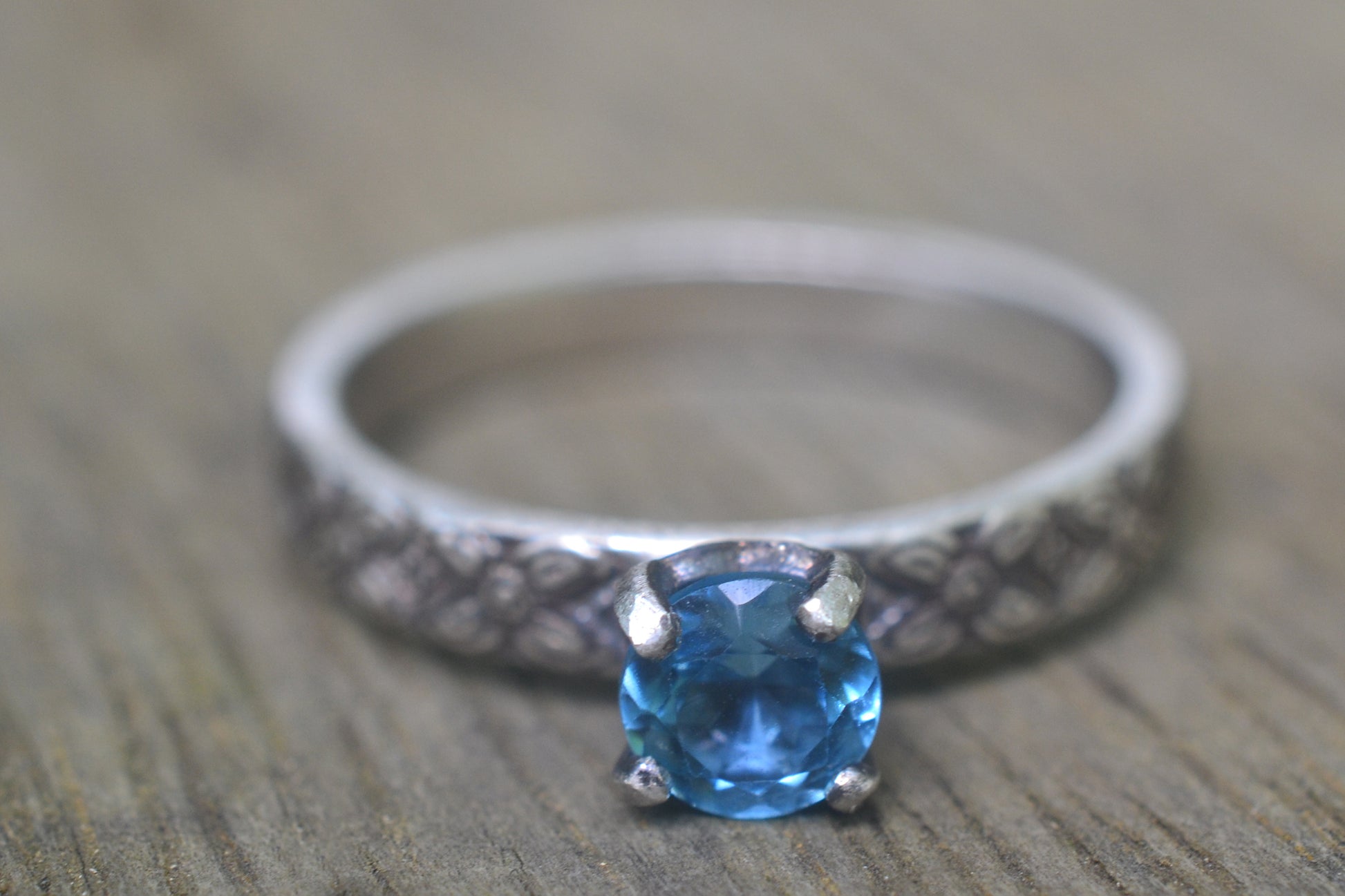 Gothic Silver 5mm Swiss Blue Topaz Engagement Ring