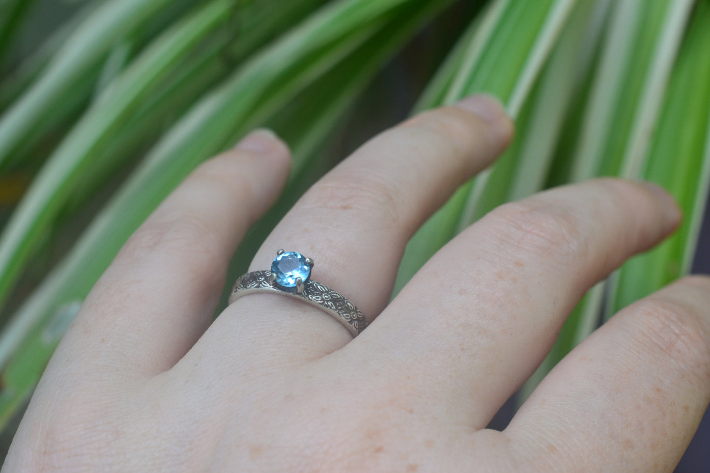 Medieval Inspired Blue Topaz Poesy Ring